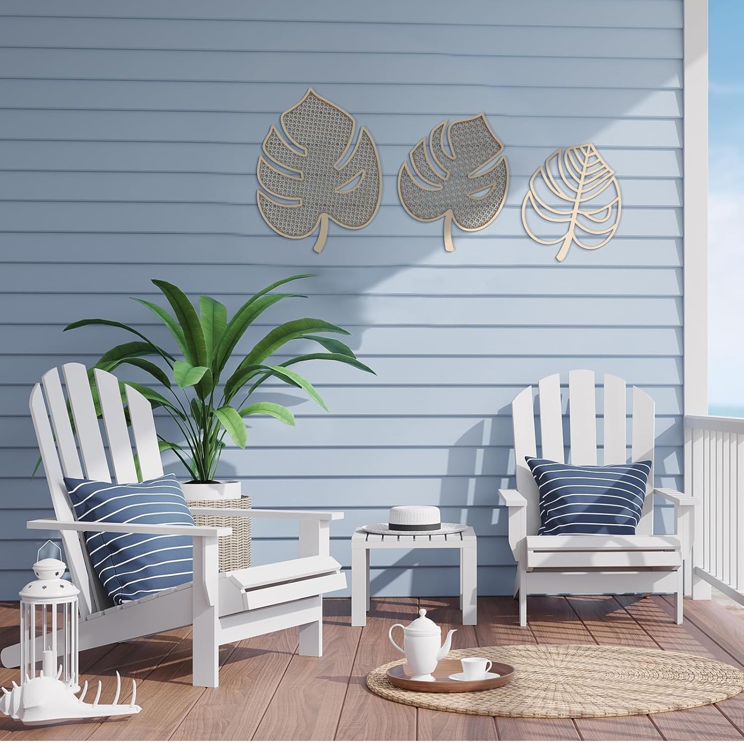 3 Pcs Wooden Rattan Palm Tree Wall Decor Monstera Leaf Wooden Boho Art Tropical