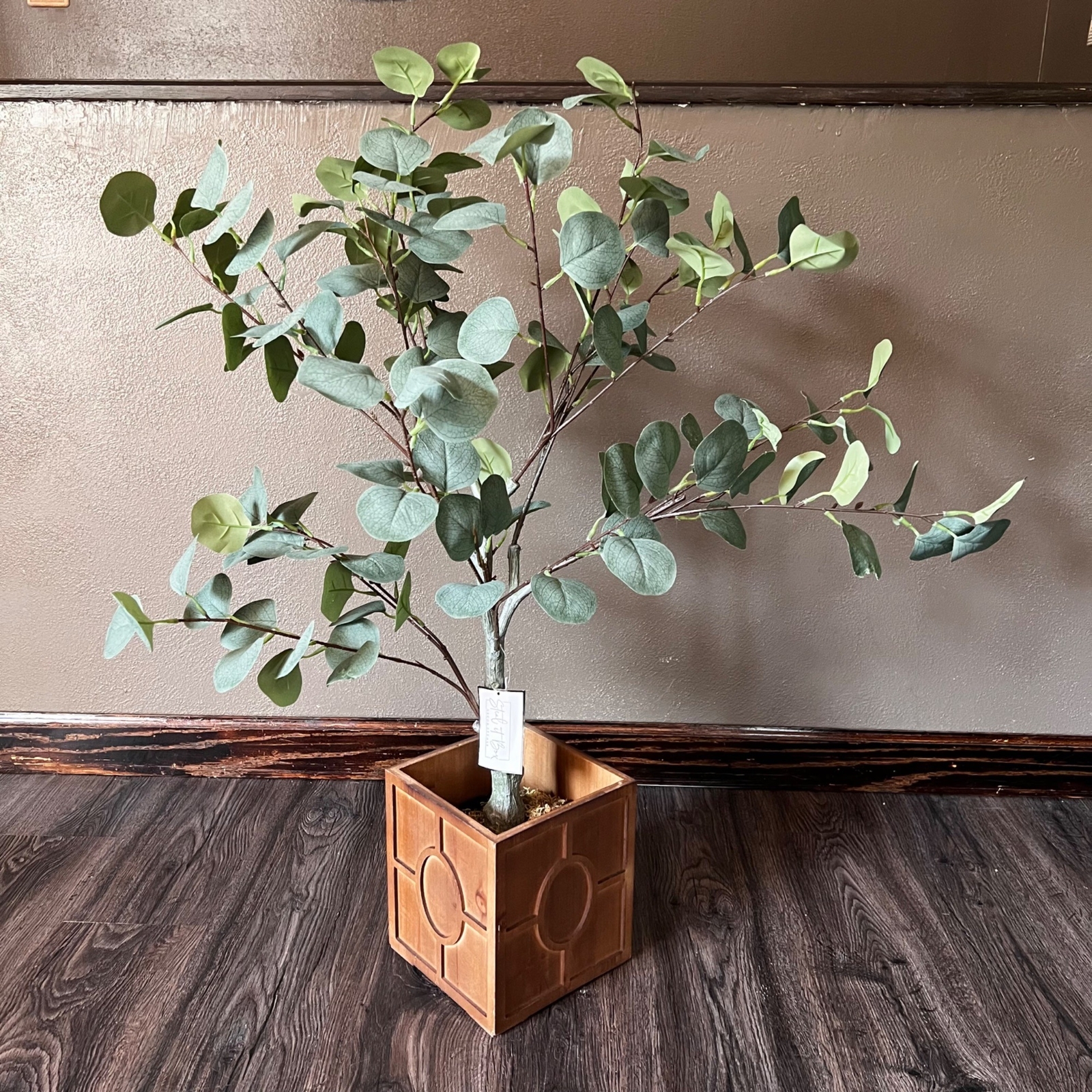 Decor Steals Eucalyptus Tree in Pot Wood Planter Box Artificial Greenery NIB