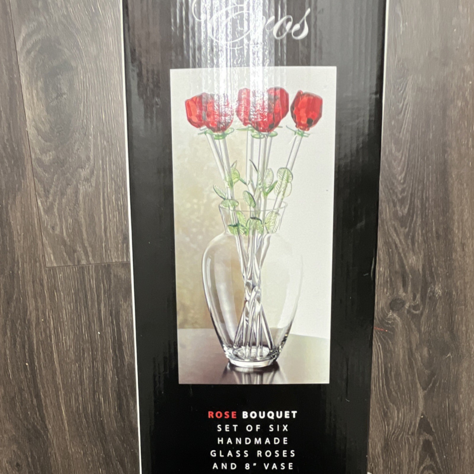 Eros Rose Bouquet Set of 6 Handmade Glass Roses in 8″ Vase Arrangement