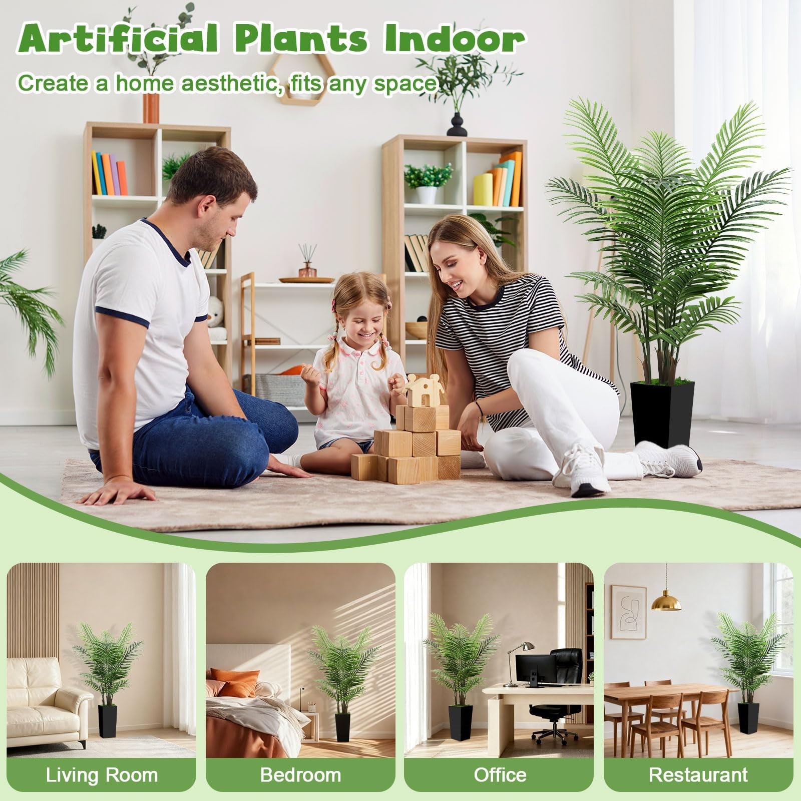 5FT Tall Fake Palm Tree with Black Planter – Artificial Plants Indoor Large F…