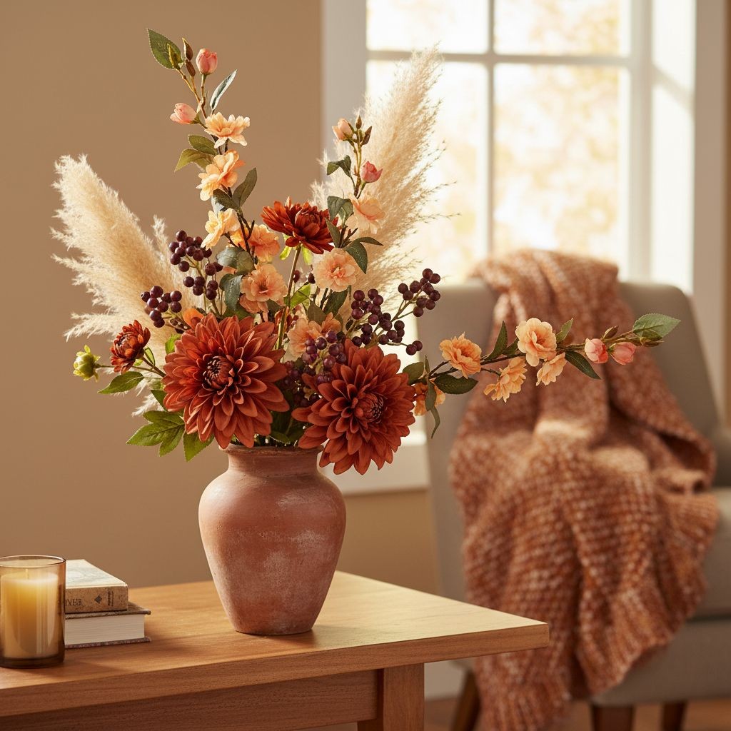 Peach Blossom Stem Artificial Flower Branch 33 Inch Faux Floral Spray Orange Flo