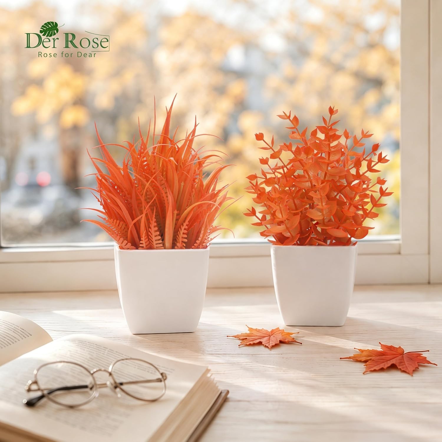 Lightweight Maple Red Faux Plants Set for Home Office and Fall Decoration