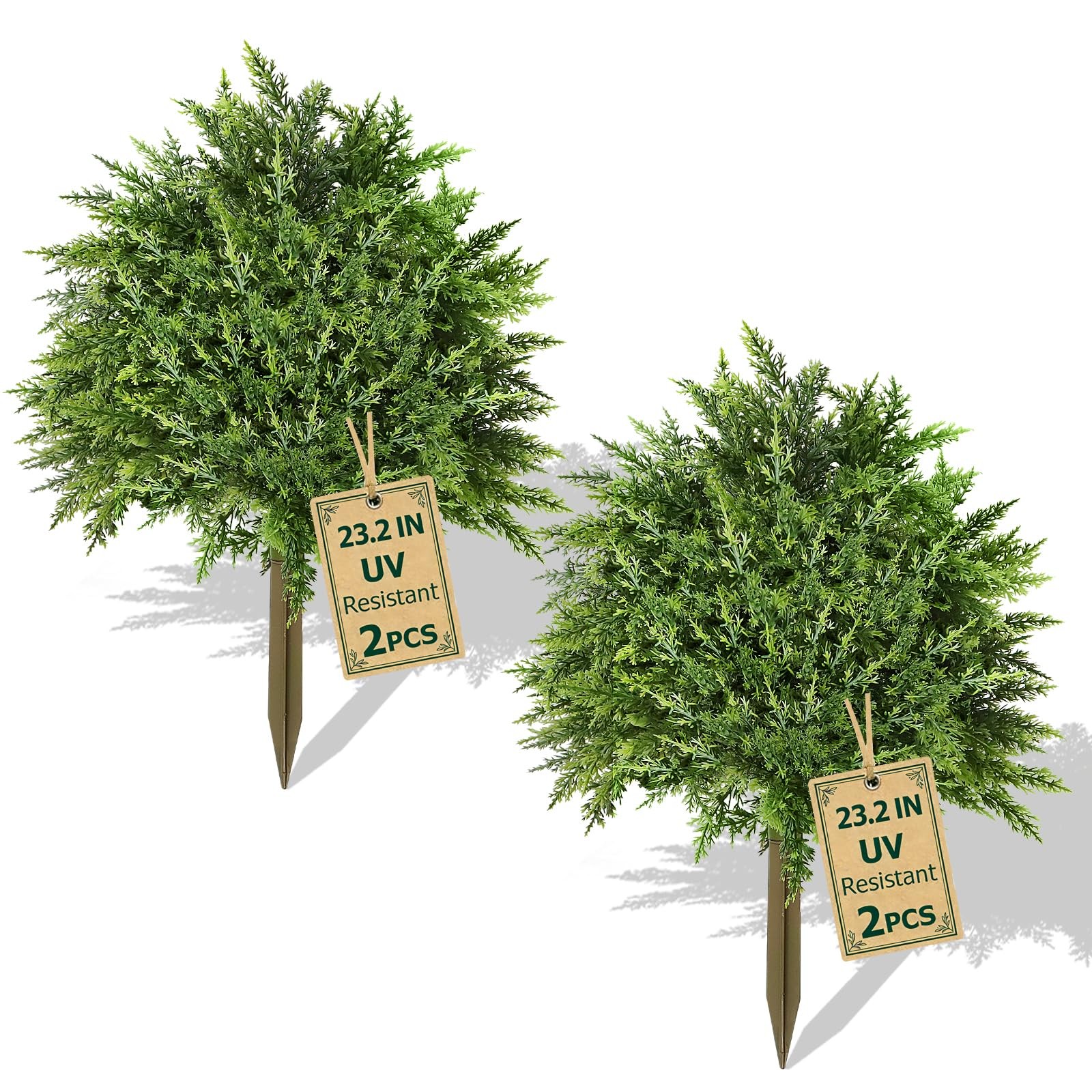 2 Pack Artificial Cedar Topiary Ball Trees, 23.2″ UV-Resistant Fake Cypress P…
