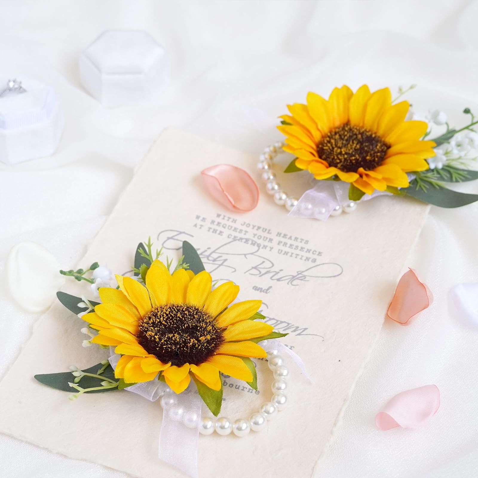 Sunflower Wrist Corsage Set for Weddings and Parties 2pcs Floral Accessory