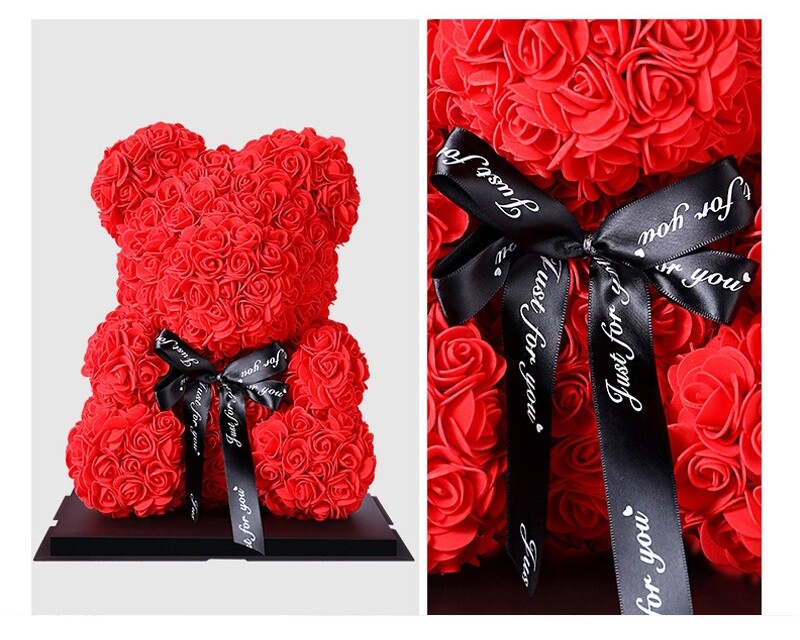 15″ Artificial Rose Teddy Bear Birthday Valentine’s Day Gift for Girlfriend Wife