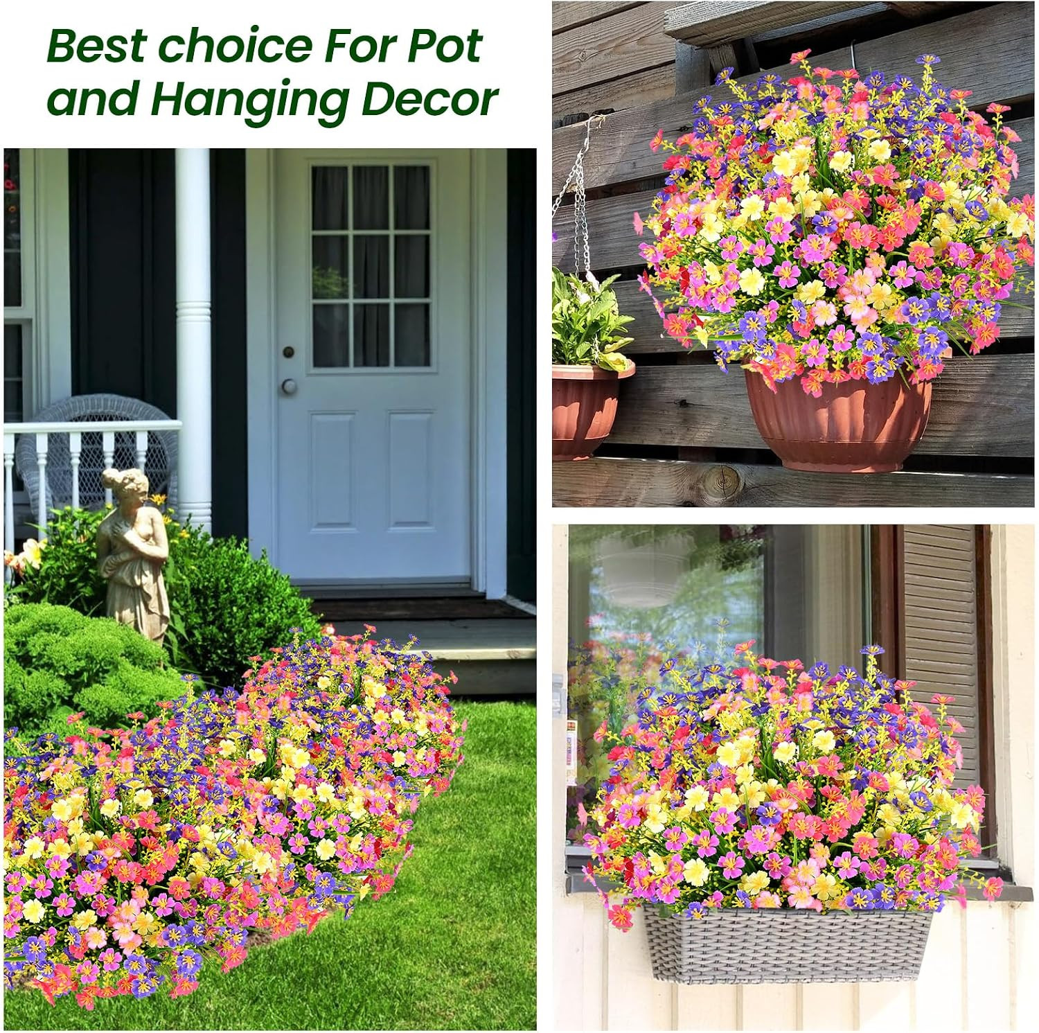 10 PCS UV Resistant Artificial Flowers for Outdoor Garden & Home Decor