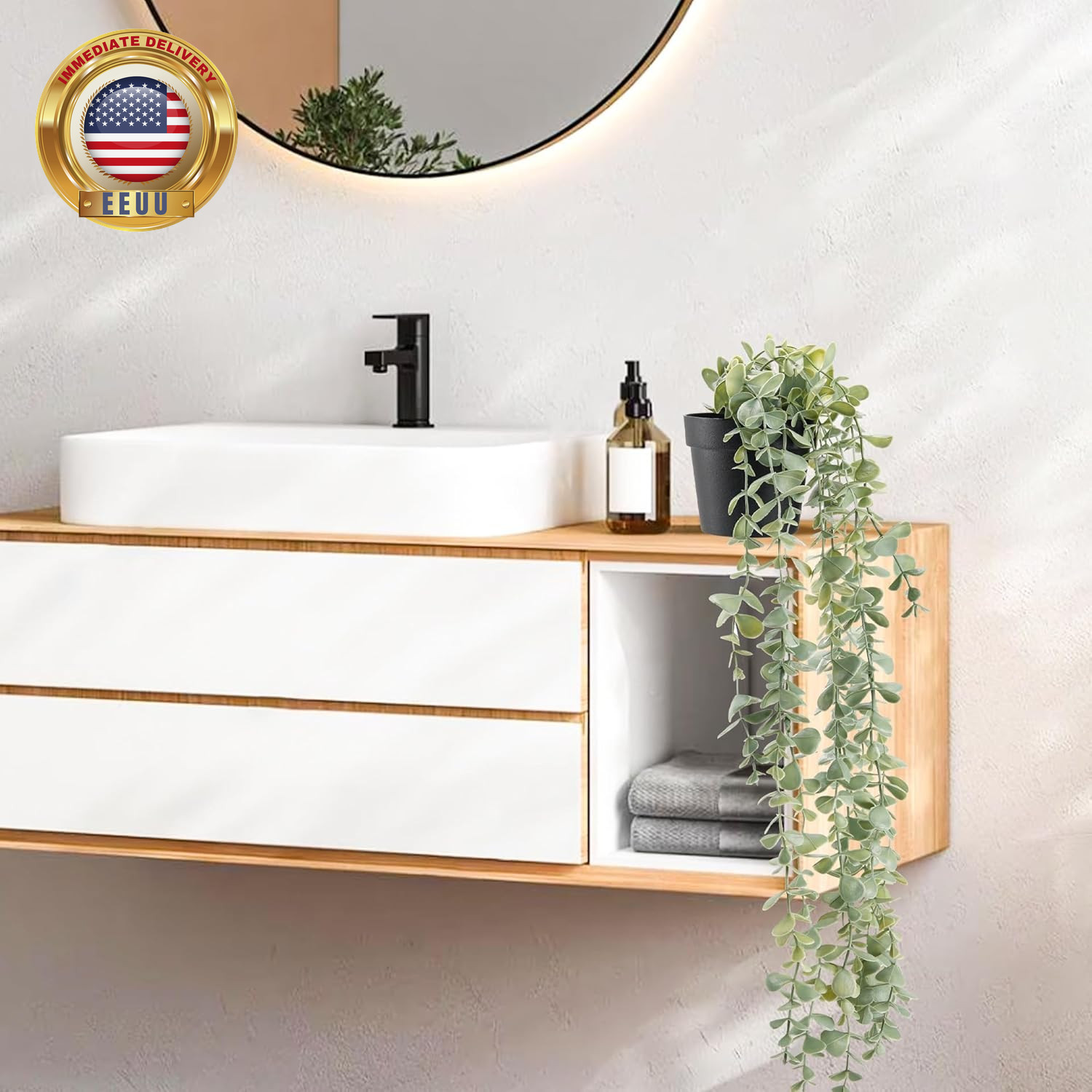 1Pcs Fake Plants Hanging Artificial Potted Faux Eucalyptus Plants for Modern Boh