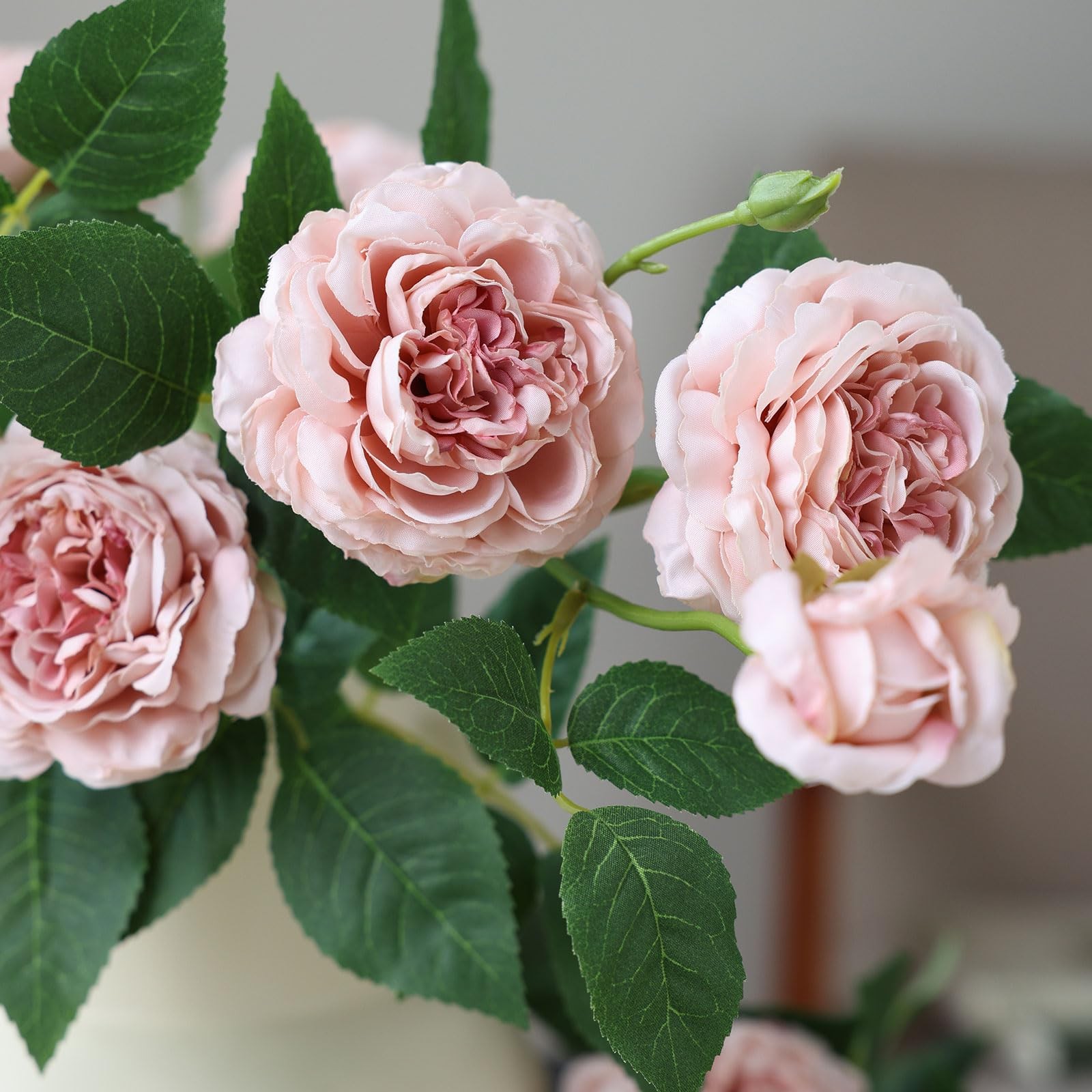 4Pcs Pink Artificial Roses Flowers Fake Silk Rose Flower with Leaves Stems Re…