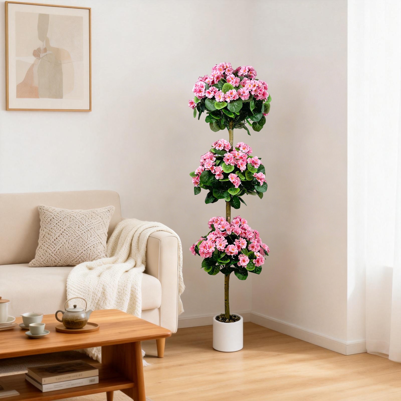 5 FT Artificial Hydrangea Tree- Large Faux Hydrangea Plants Indoor Outdoor Pink