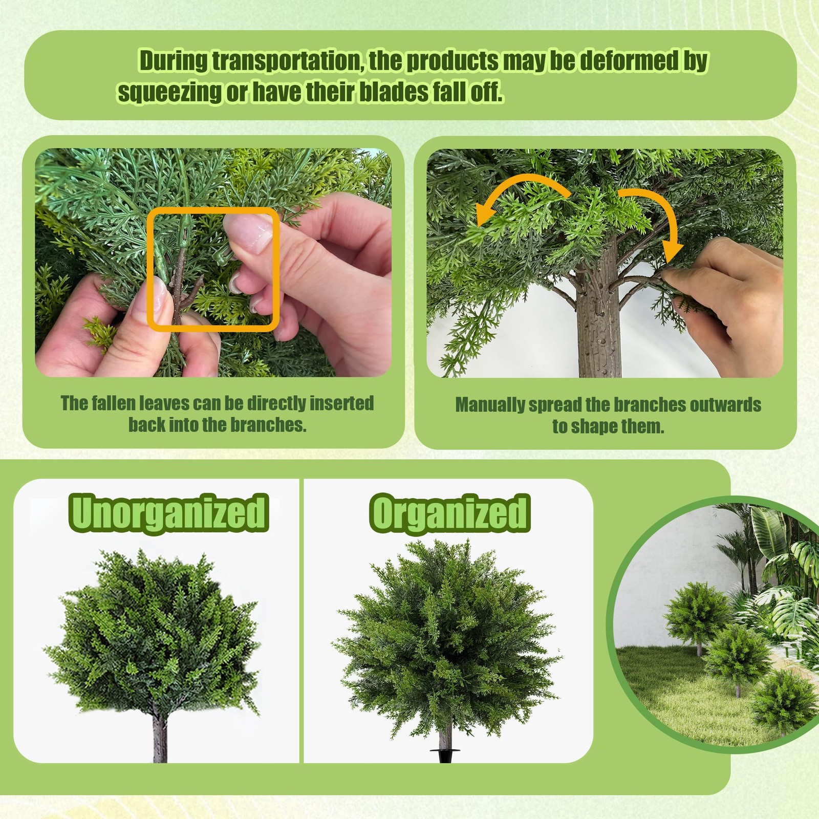 Artificial Cedar Topiary Ball Tree with Ground Spike: 23 Inch 2 Pack UV Resis…