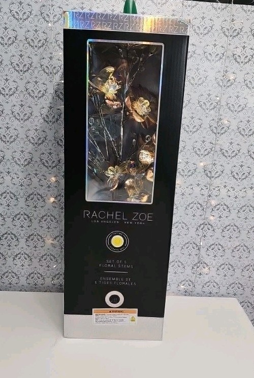 Rachel Zoe Decor Flower Set Of 5 With Led Floral Stems New In Box
