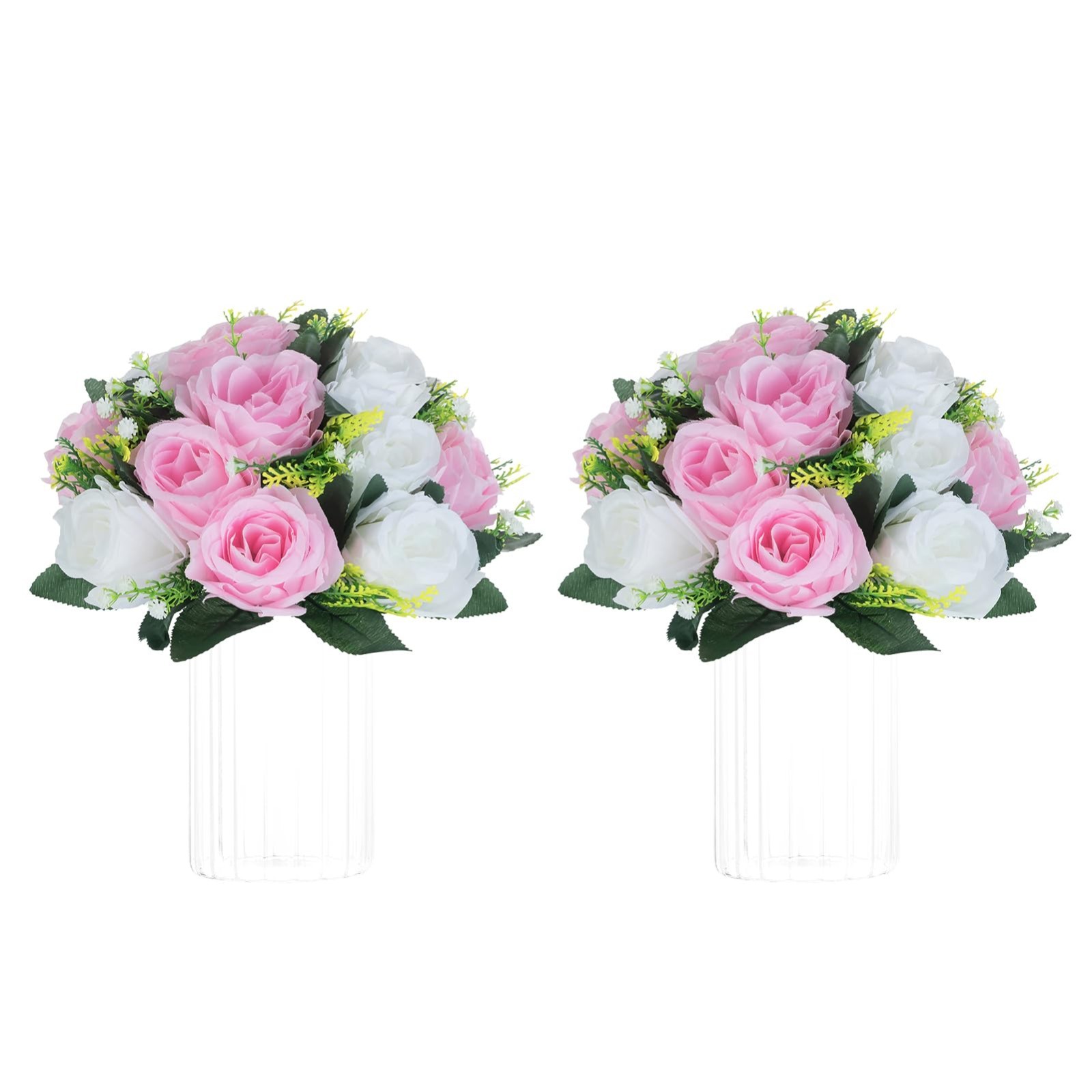 Pink & White Artificial Flower Balls – 2 Pcs Silk Rose Centerpieces, 9.5in for W