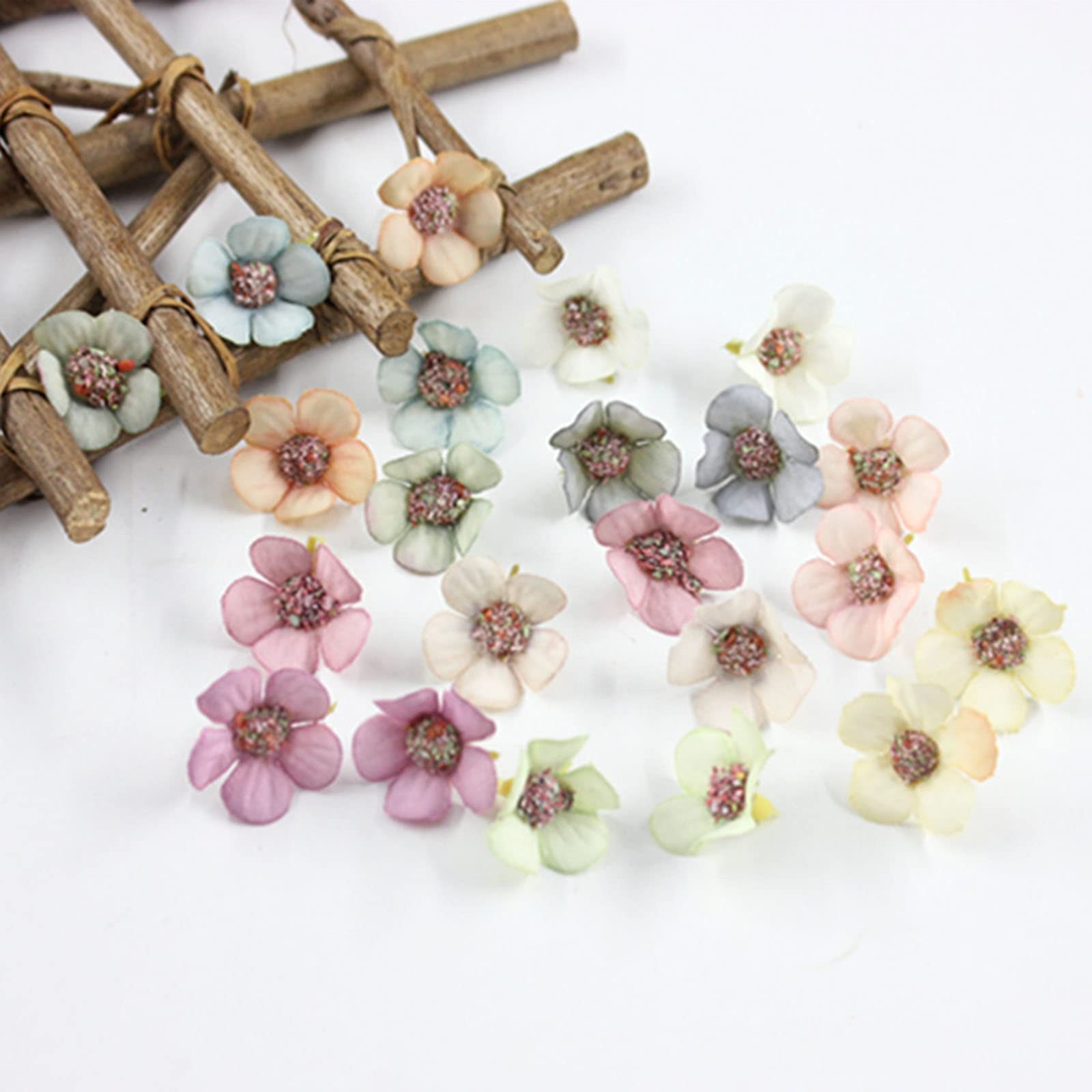 50 PCS Artificial Daisy Flower Heads 2.5cm Silk Fake Mini Crafts Multicolor