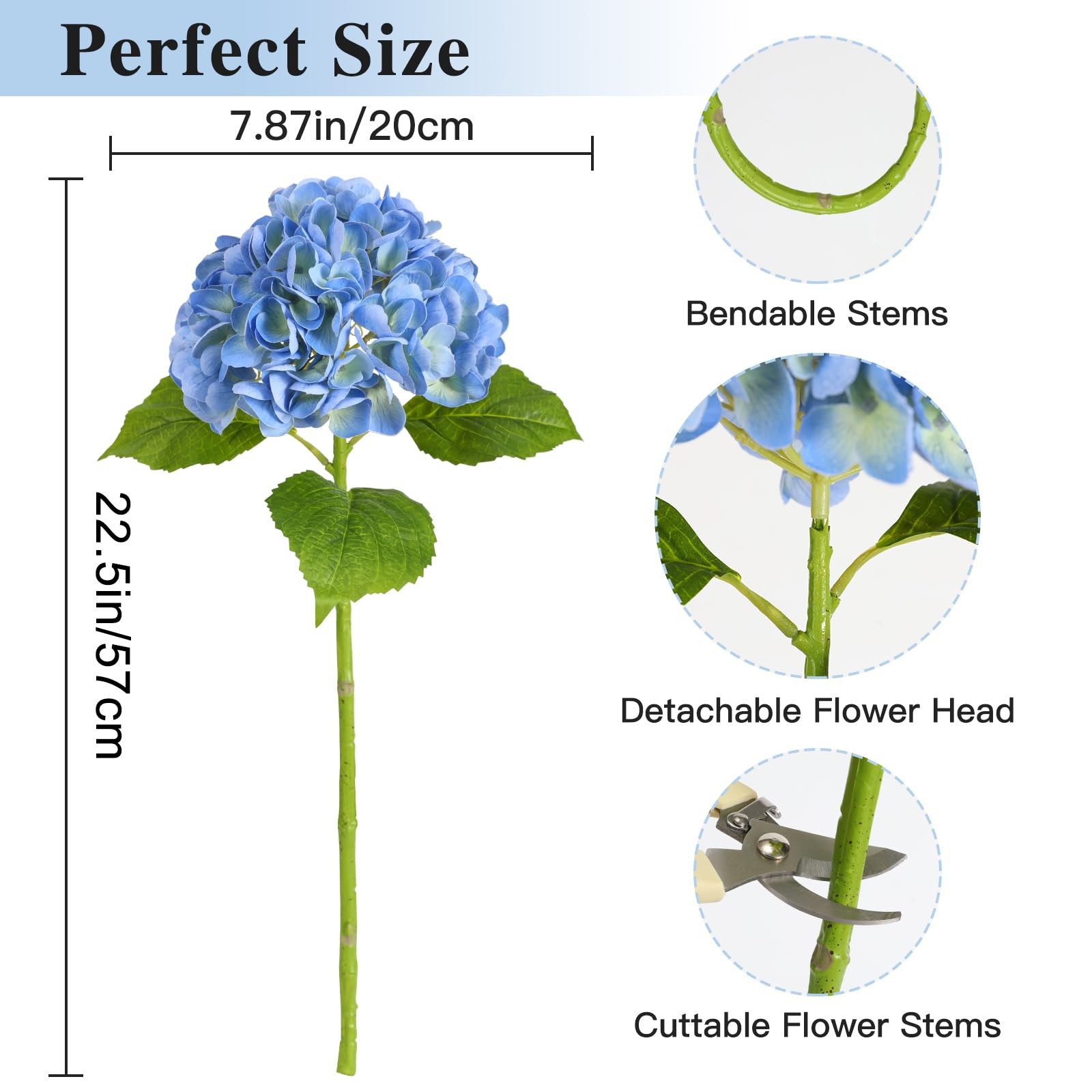 4Pcs Blue Hydrangea Artificial Flowers, 22.5In Latex Faux Real Touch Large Hy…