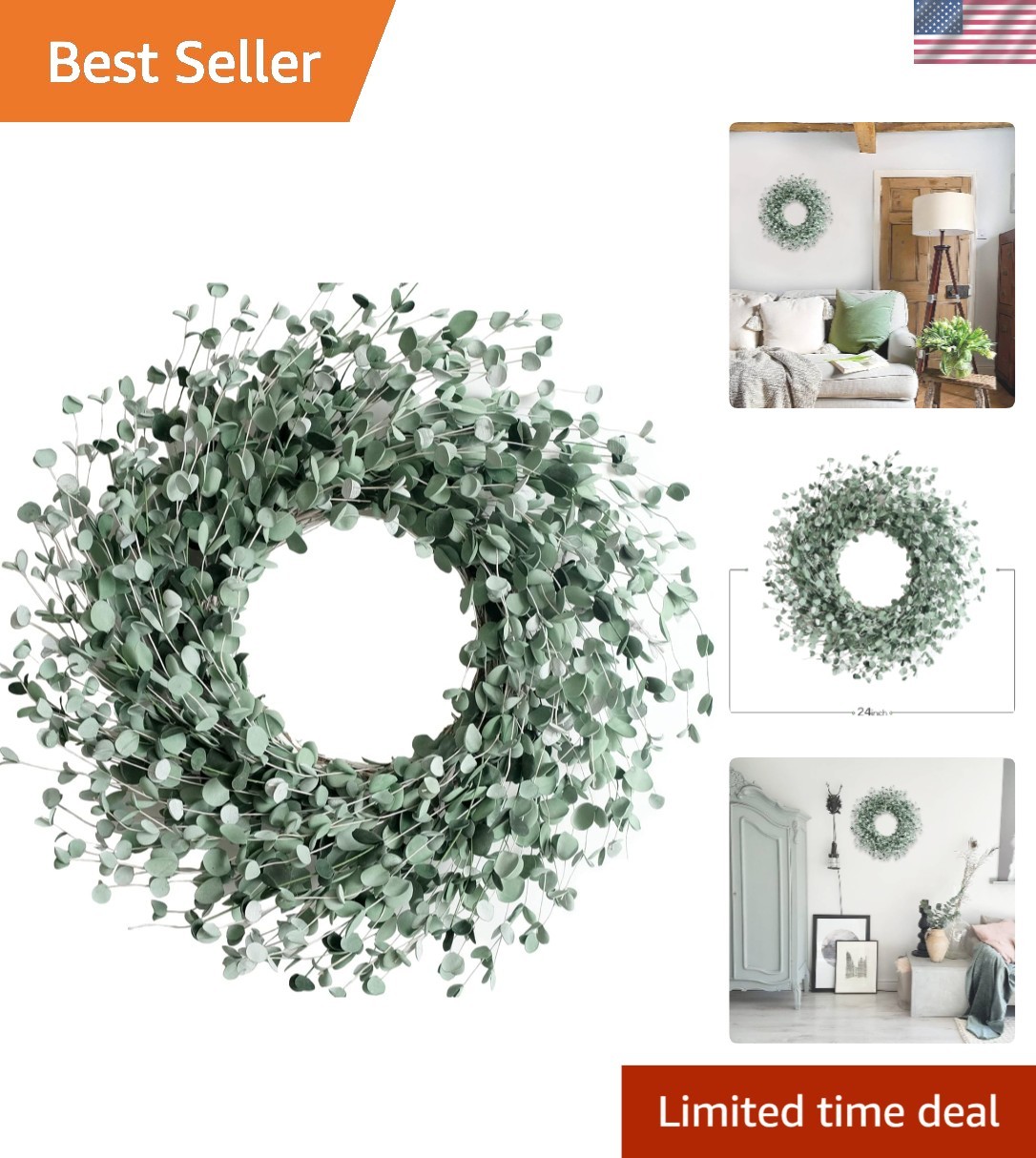 Luxurious 24 Inch Greenery Wreath for Indoor/Outdoor Use – Perfect Wedding Decor