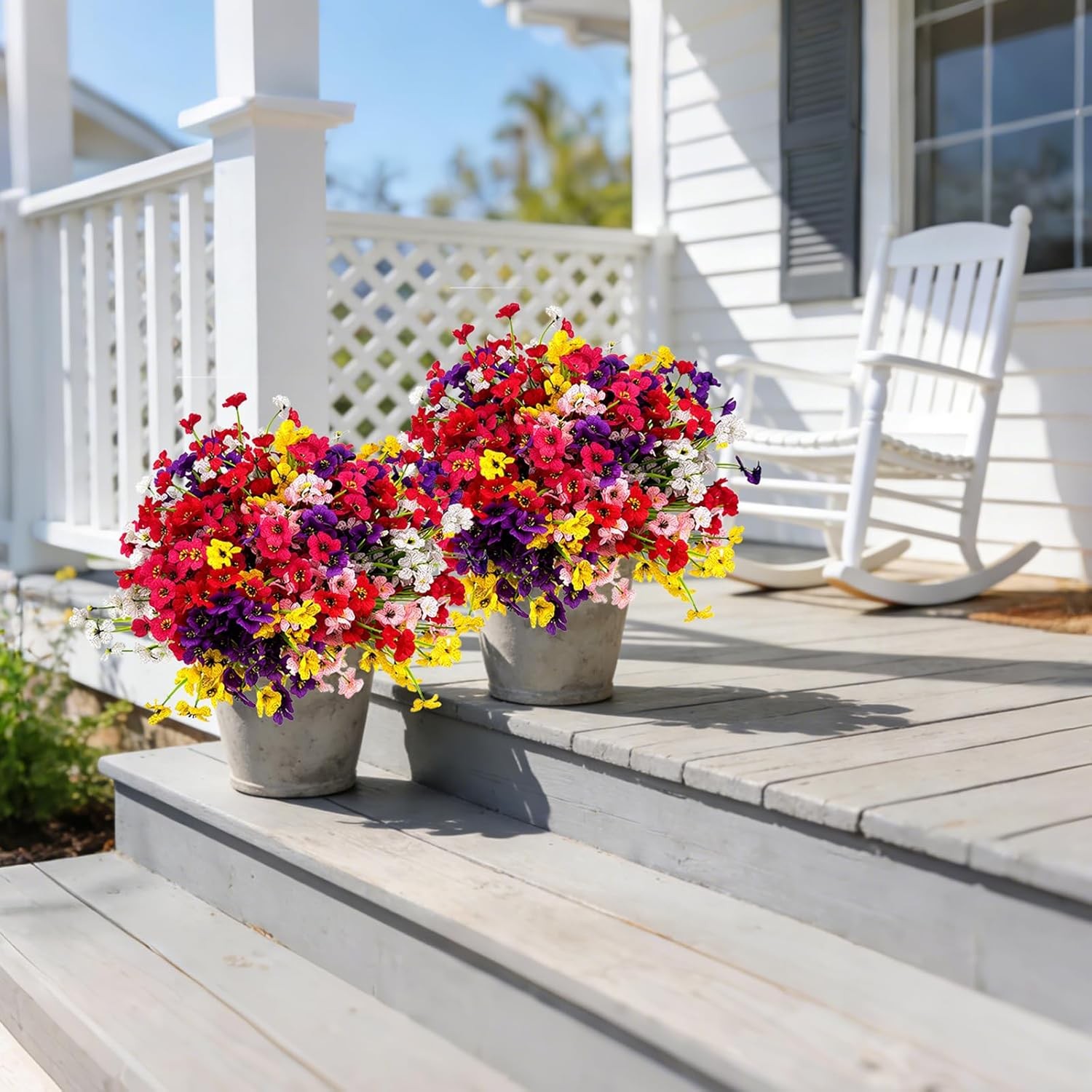 24PCS 6 Colors UV Resistant Faux Artificial Flowers Fake Plants Grave Decor