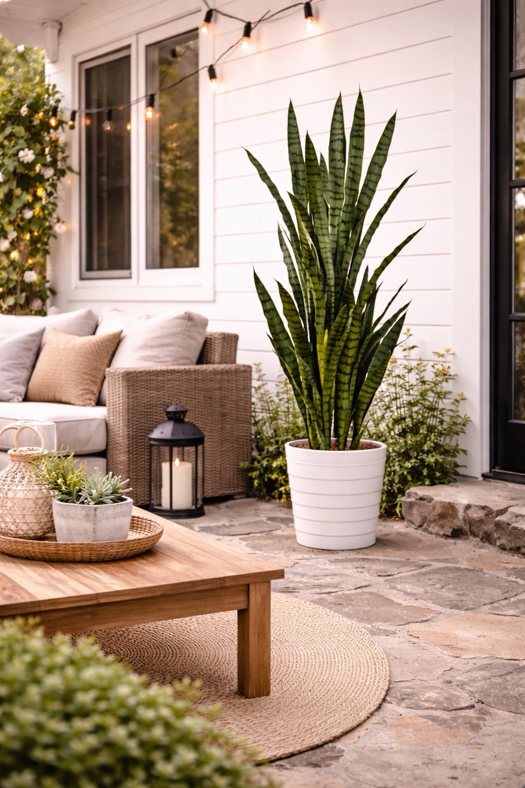 5’ UV Resistant Artificial Sansevieria Plant in White Planter (Indoor/Outdoor)