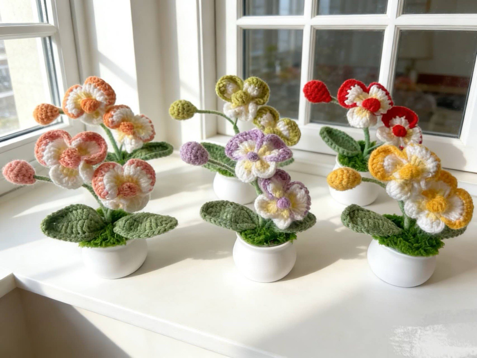 Handmade Crochet Phalaenopsis (Moth Orchid) Potted Flowers – Perfect Gift