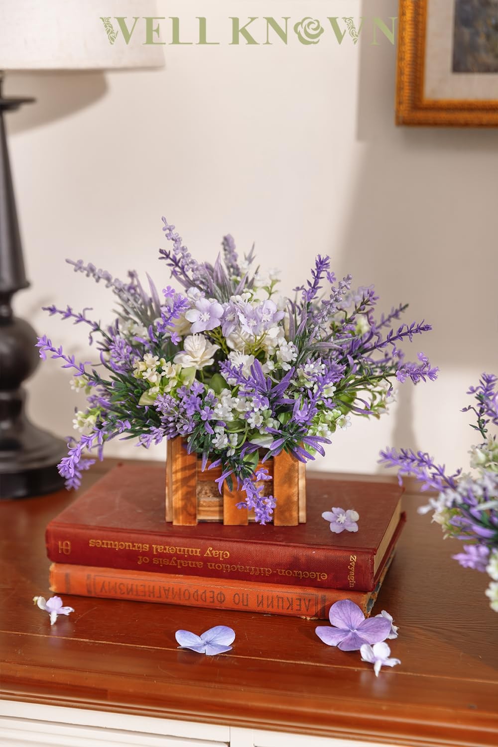 Artificial Lavender Plants in Wooden Baskets, Artificial Mini White Flower Ar…