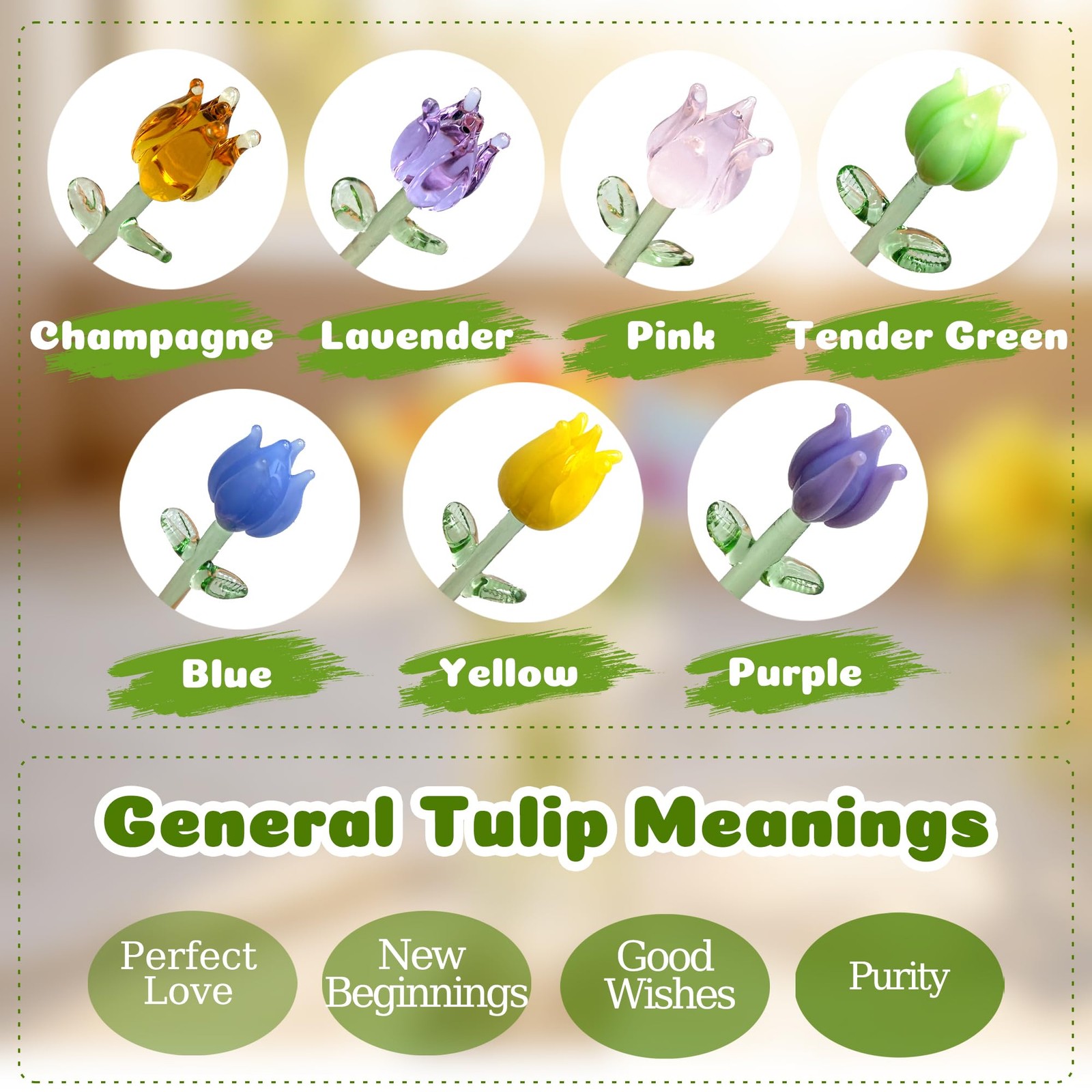 7 Pcs Mini Hand Blown Glass Tulip Artificial Flowers Vase for