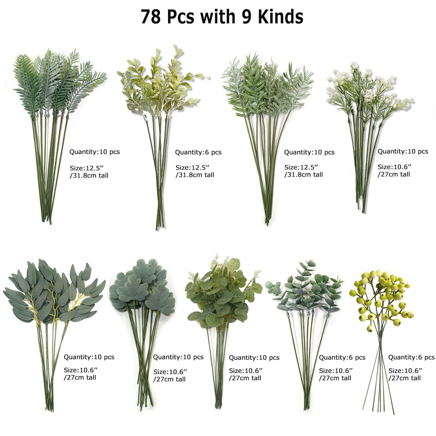 78Pcs Faux Flowers, Artificial Greenery Stems, Greenery for Centerpieces for …