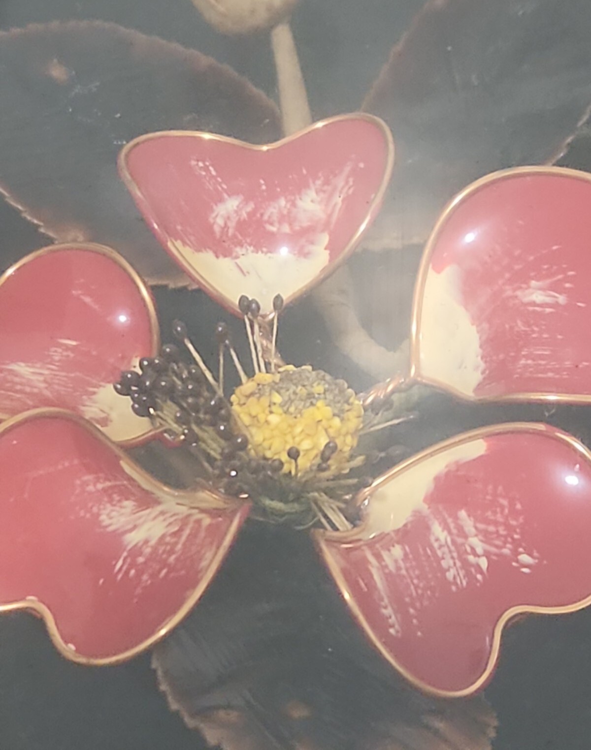 Enamel Flower Floral Shadow Box Wall Art 11 1/4″ T