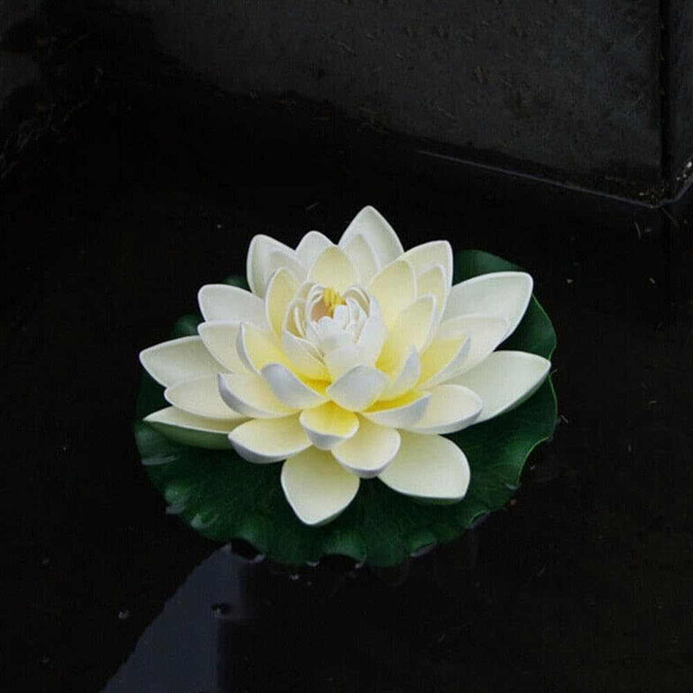 1pc Blue Artificial Floating Foam Lotus Flower with Water Lily Pad,Lifelike P…
