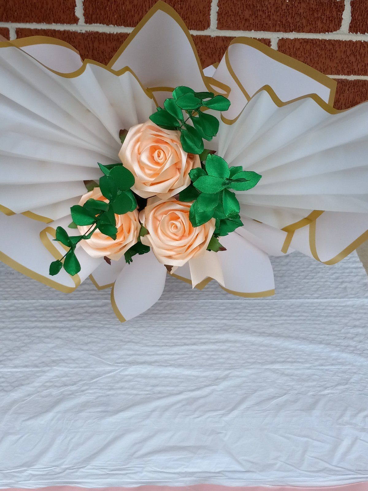 Eternal Roses, Flower made by hand, color peachish, with green stem and leaves