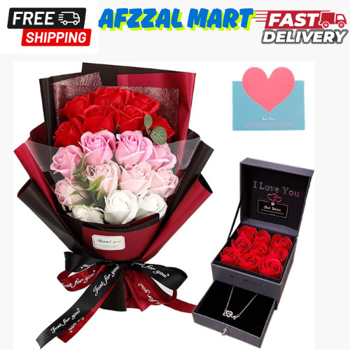 Roses Bouquet Artificial Flower – Preserved Red Rose Flowers with Love Necklace