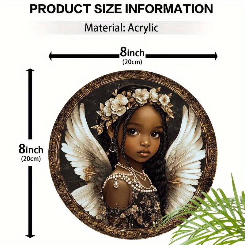 2D Round Flat Printed Acrylic African Angel Doll Sign Gold Cherub Sign