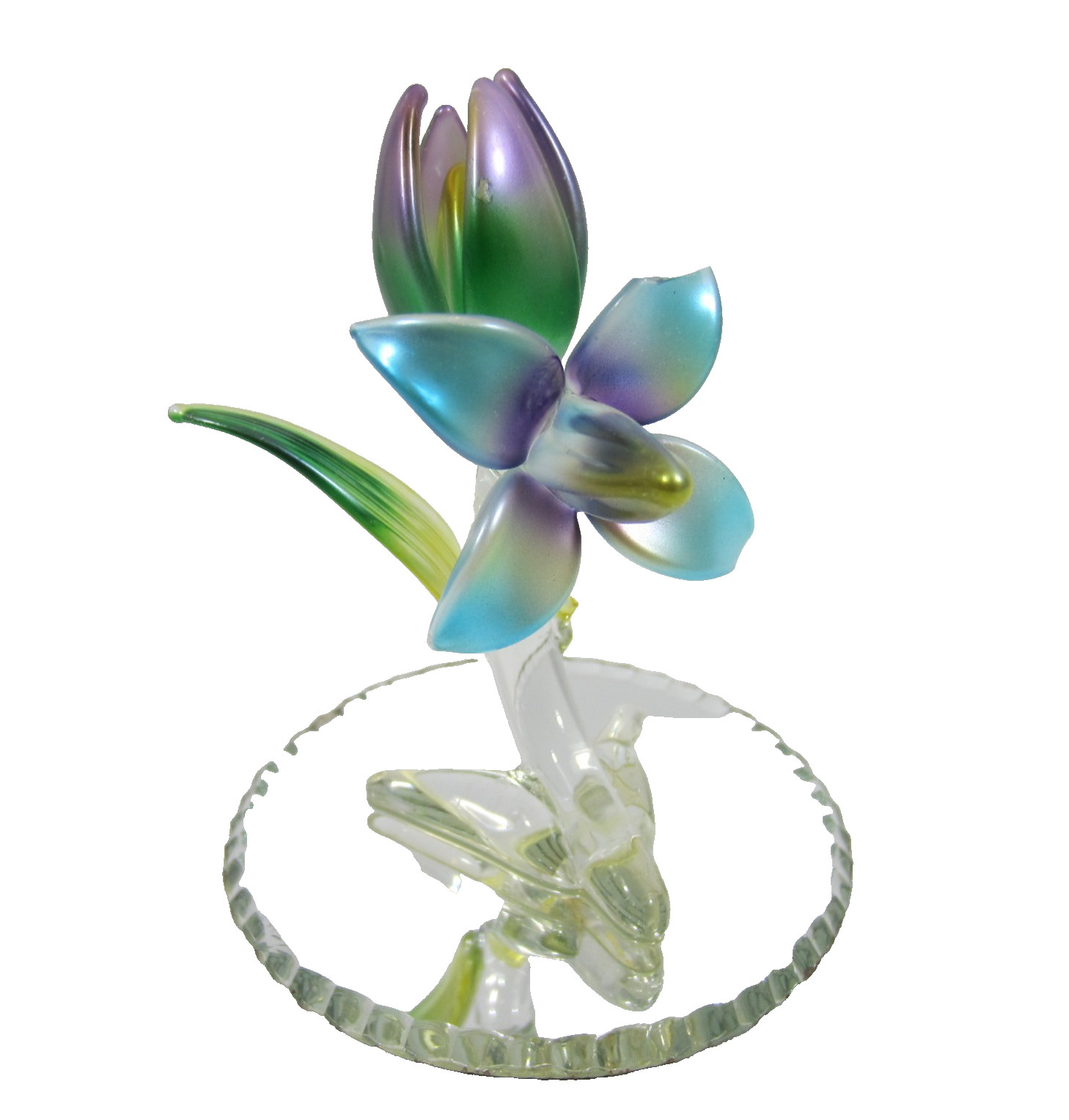 Vintage 90s Frosted Lampwork Glass Tulip Lily Flower Figure Mirror 4″ in Box NEW