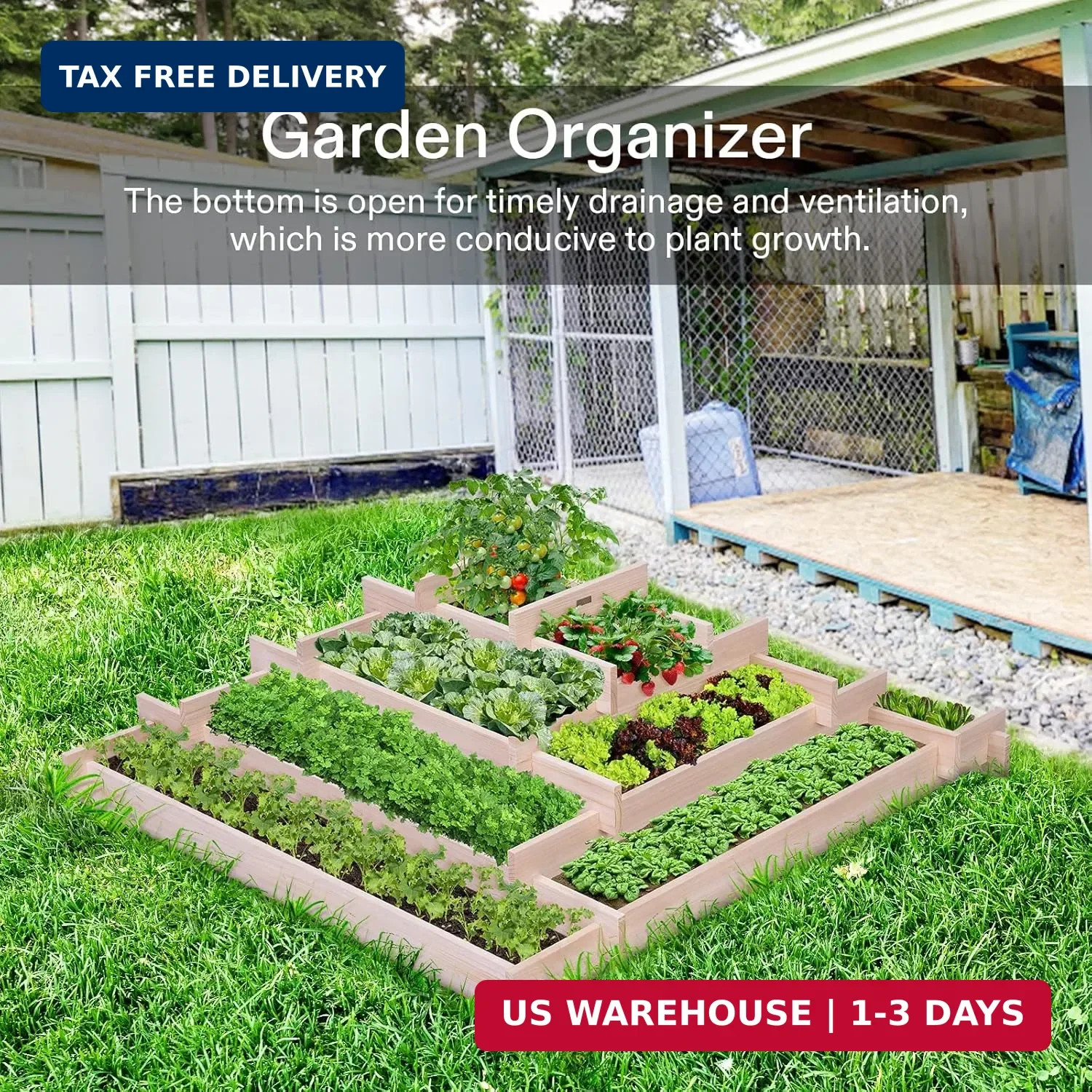 VIVOSUN 5-Tier Wooden Raised Garden Bed, 42 x 42 x 14 Inches, Outdoor Wood Plant