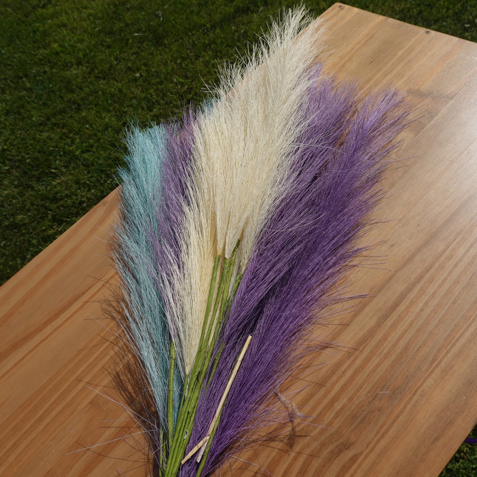 Purple Teal Ivory Faux Pampas Grass Bundle | 4 Artificial Pampas Stems | 24 Inch
