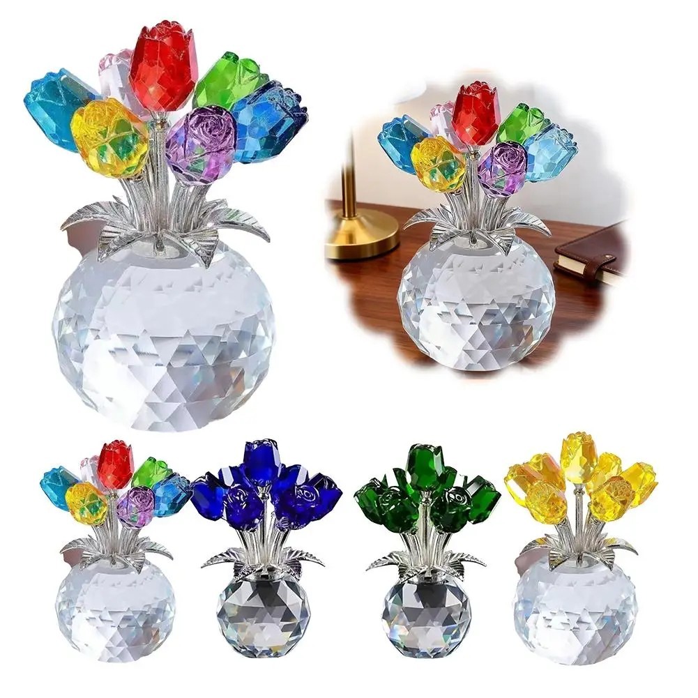 Crystal Gemstone Rose Flower Colourful Rose Bouquet Eternal Ornament Gift