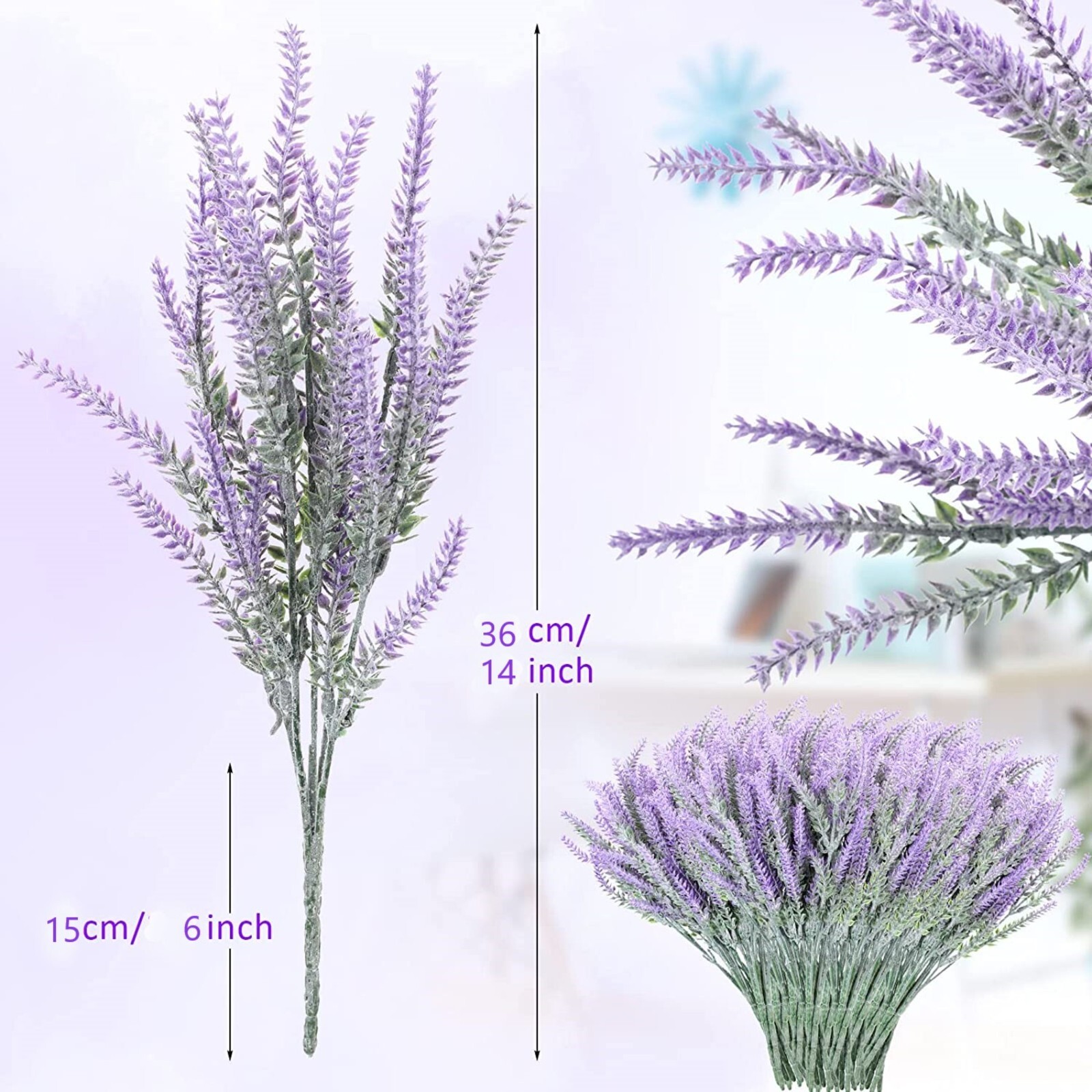 6pcs Artificial Lavender Fake Plants Purple Lavender Outdoor Indoor 14in