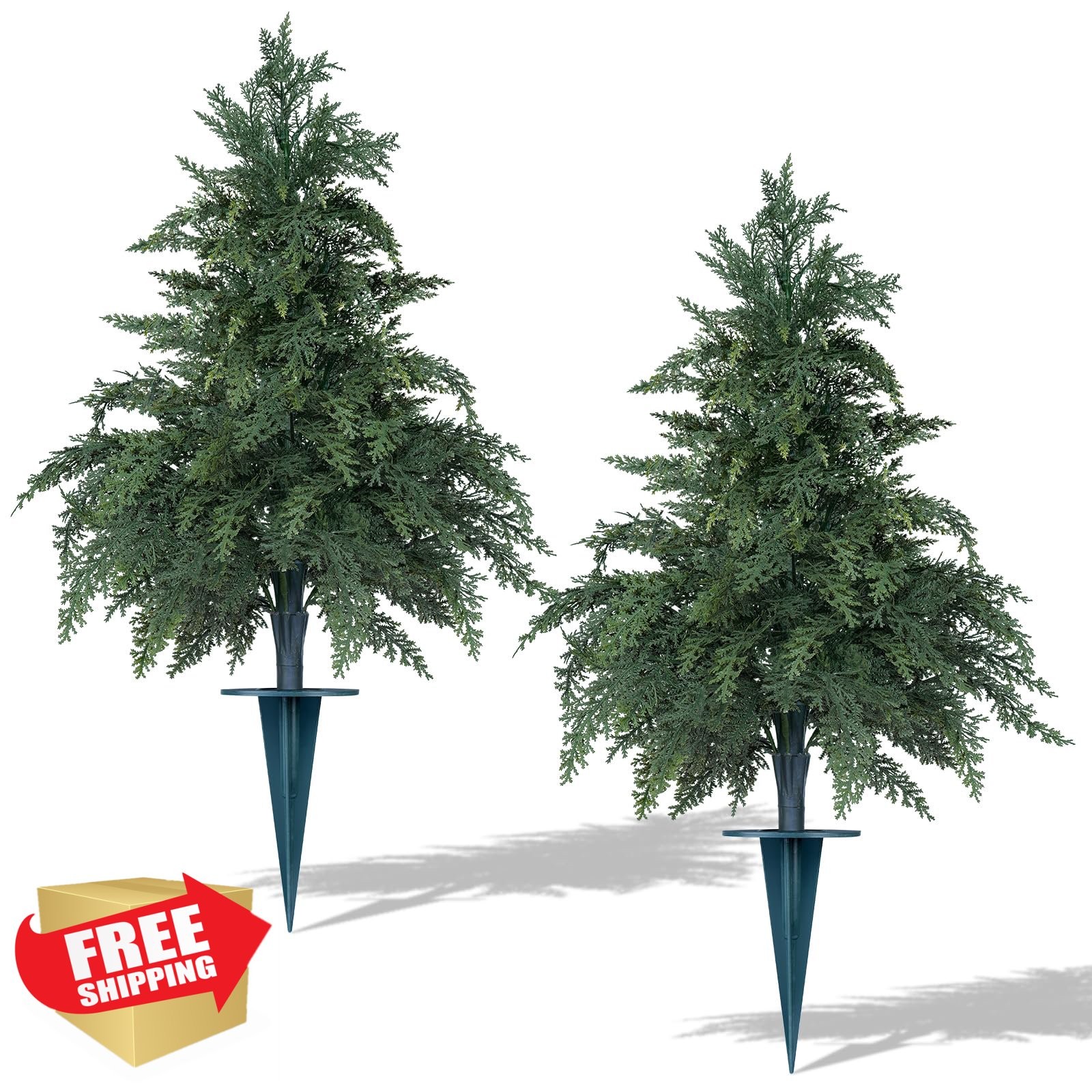 EverNature 2 Cedar Topiary Trees UV Resistant Faux Shrubs