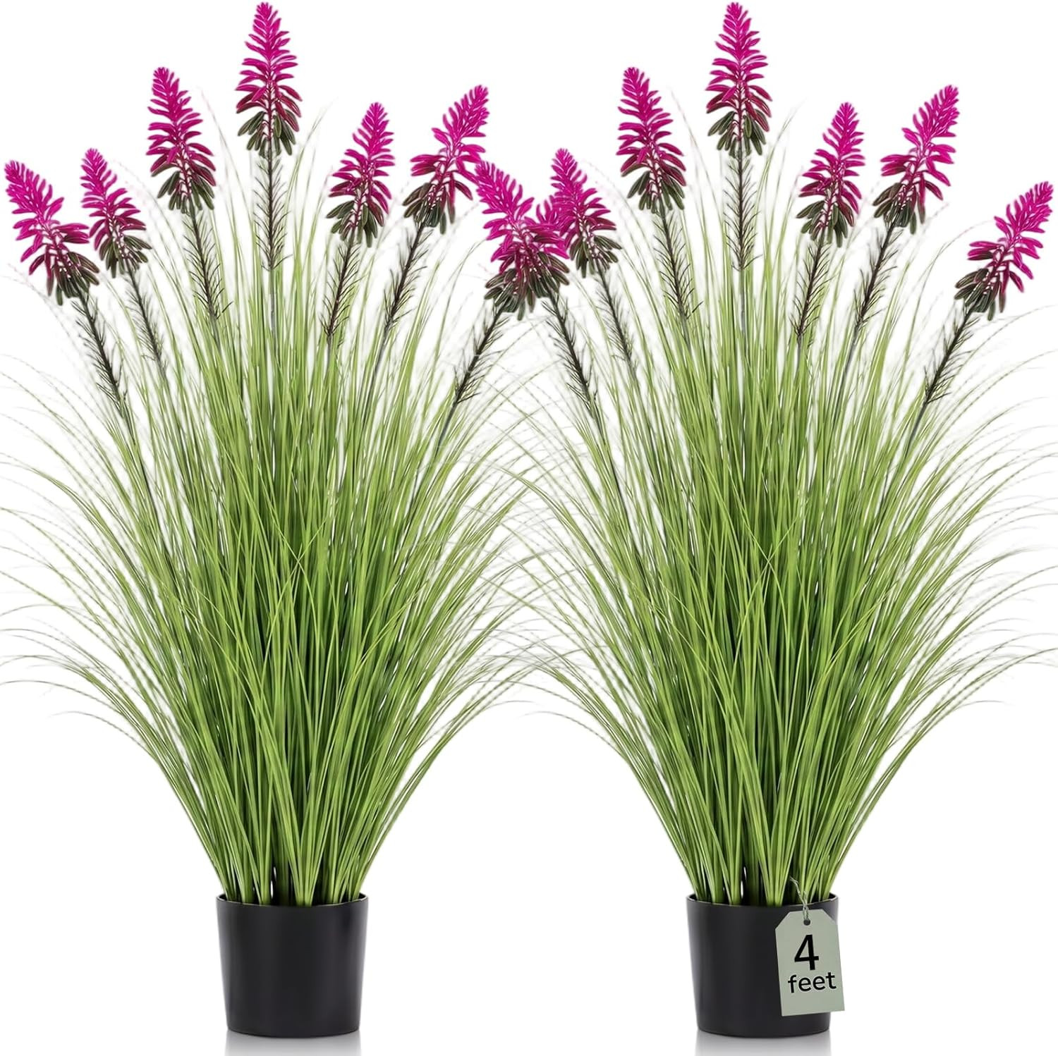 2 Pack 4 Ft Artificial Grass with Plum Cockscomb for Home & Garden Decor
