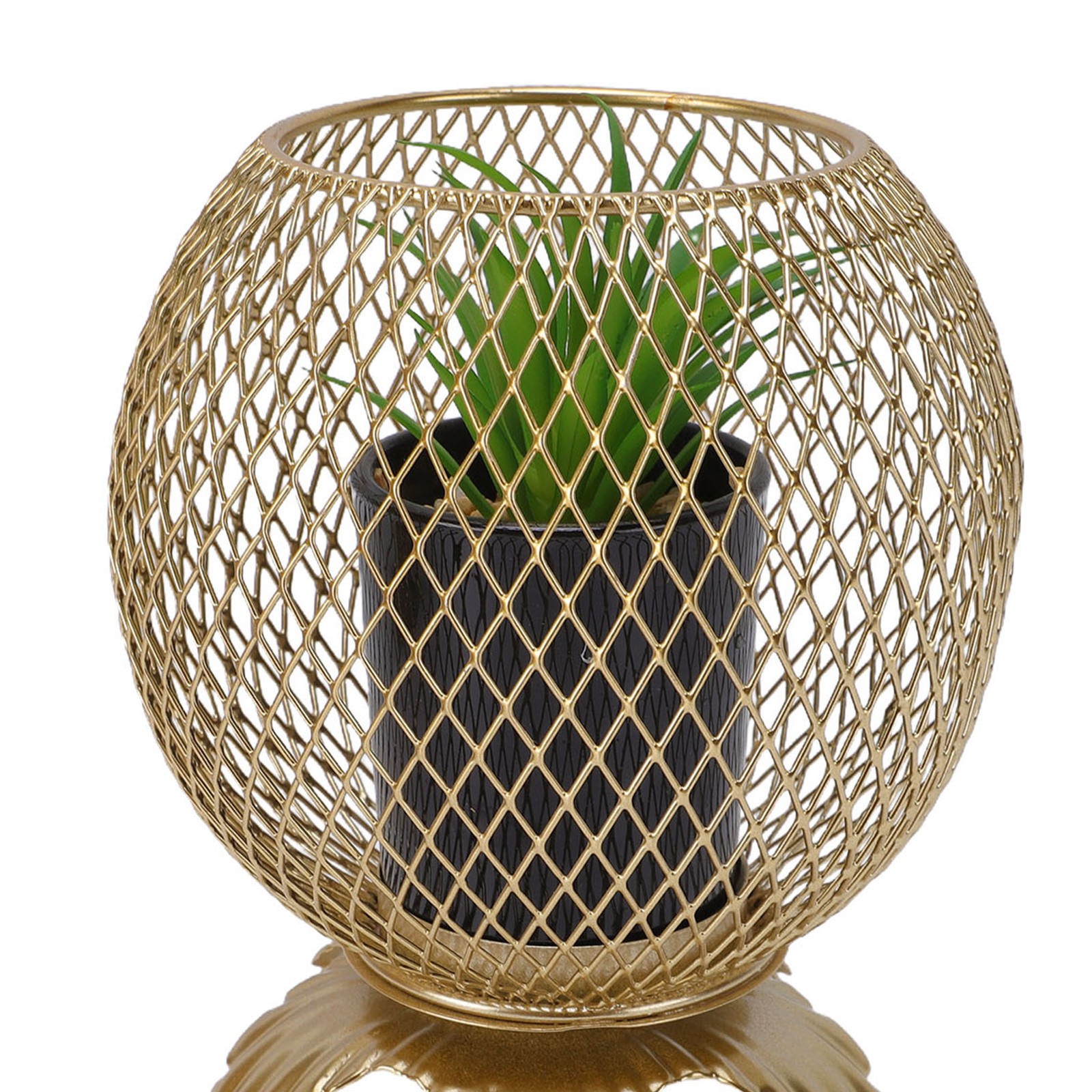 2-Decorative Fake Plant With Metal Cage Indoor Home Entryway Decor