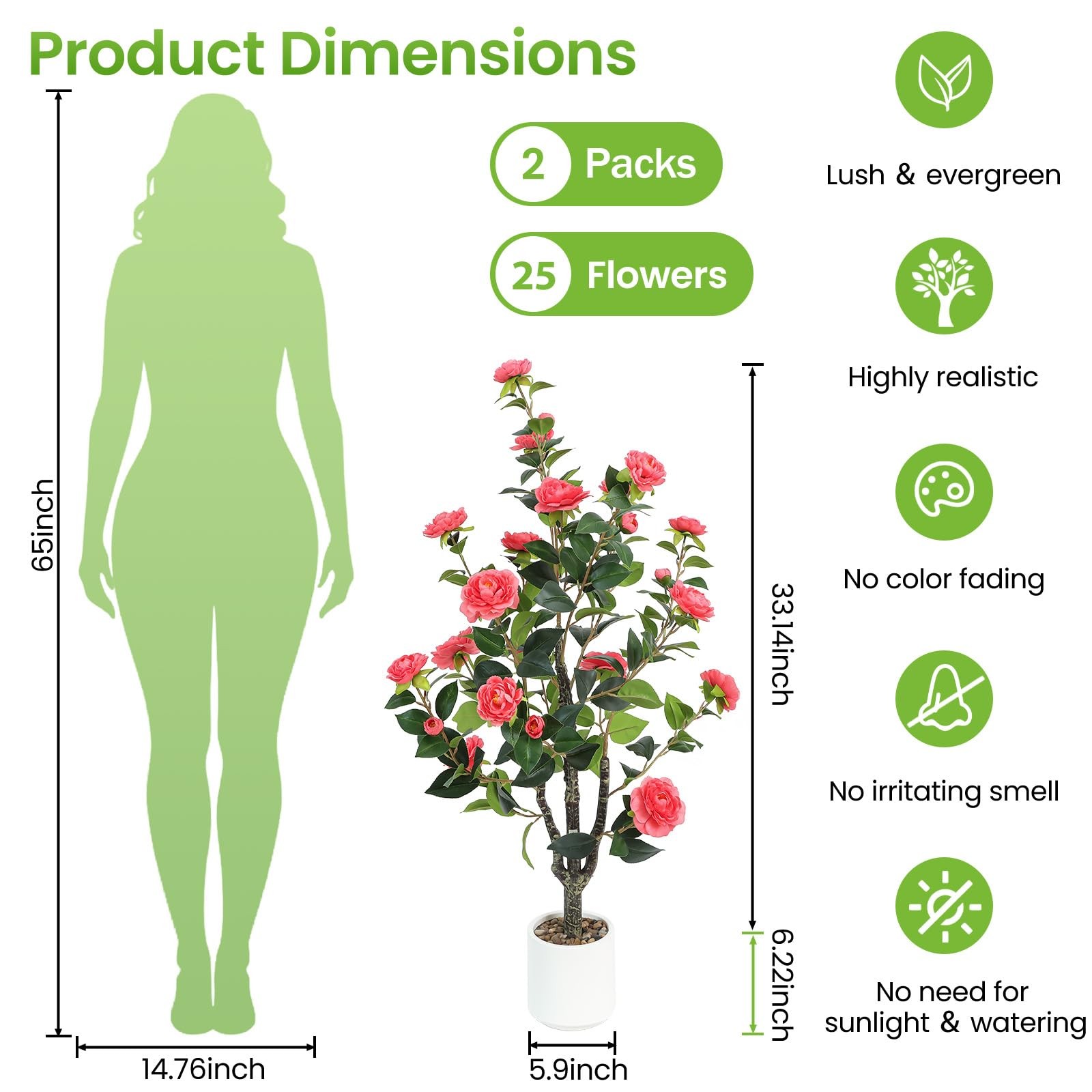 UPBUD Artificial Camellia Tree 2 Pack, 3.3FT Fake Camellia Plant with Bloomin…