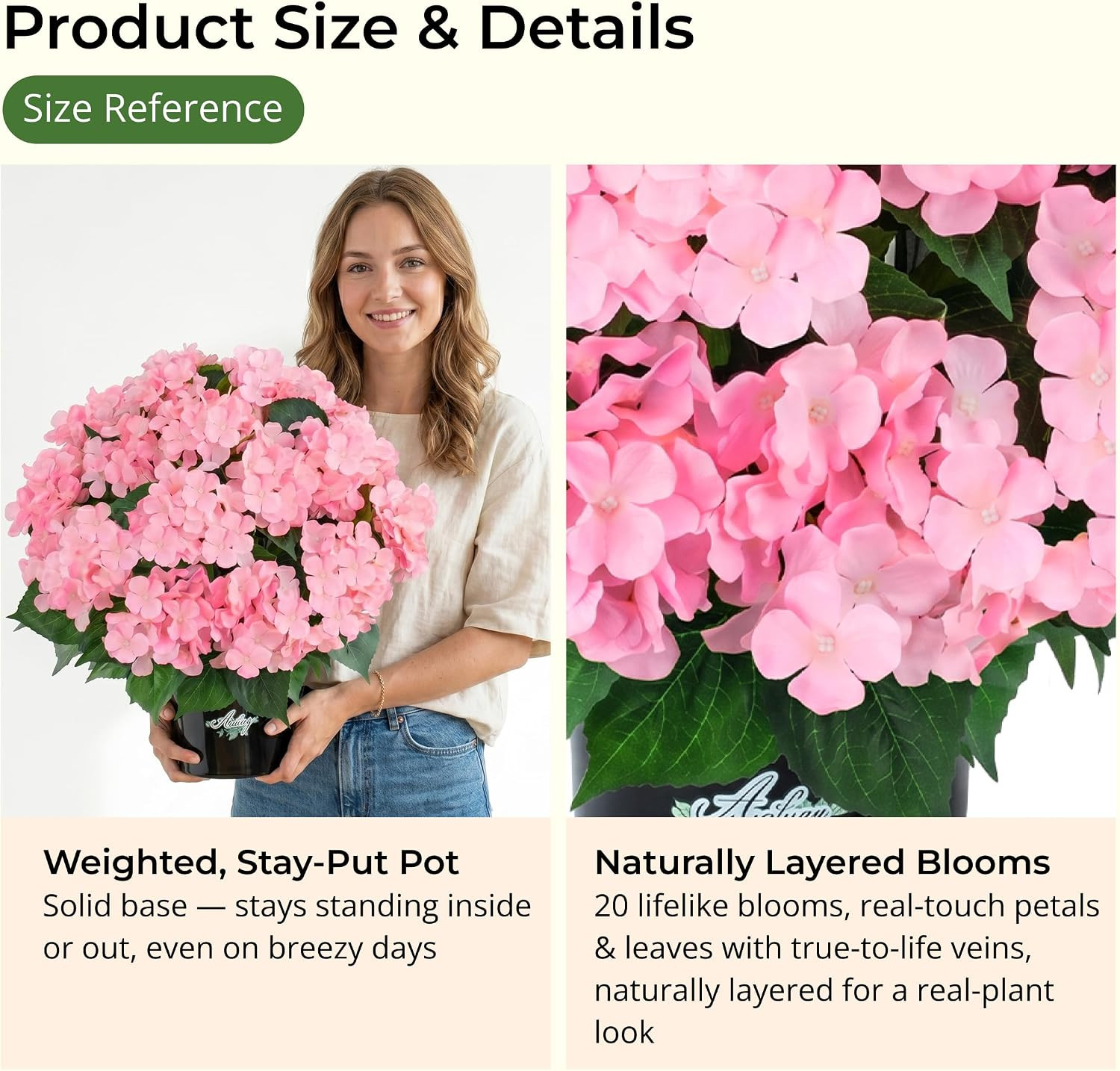 2 Potted Pink Hydrangea Artificial Flowers, Faux Hydrangea Outdoor | 22″ High &