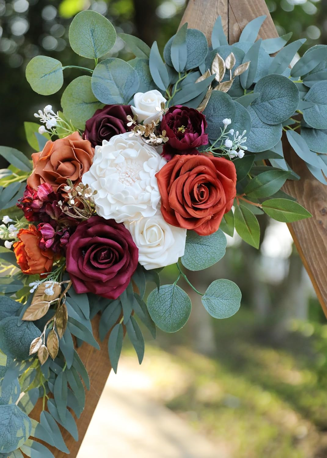 Burnt Orange Wedding Arch Flowers Swags Set of 2 with Burgundy Roses