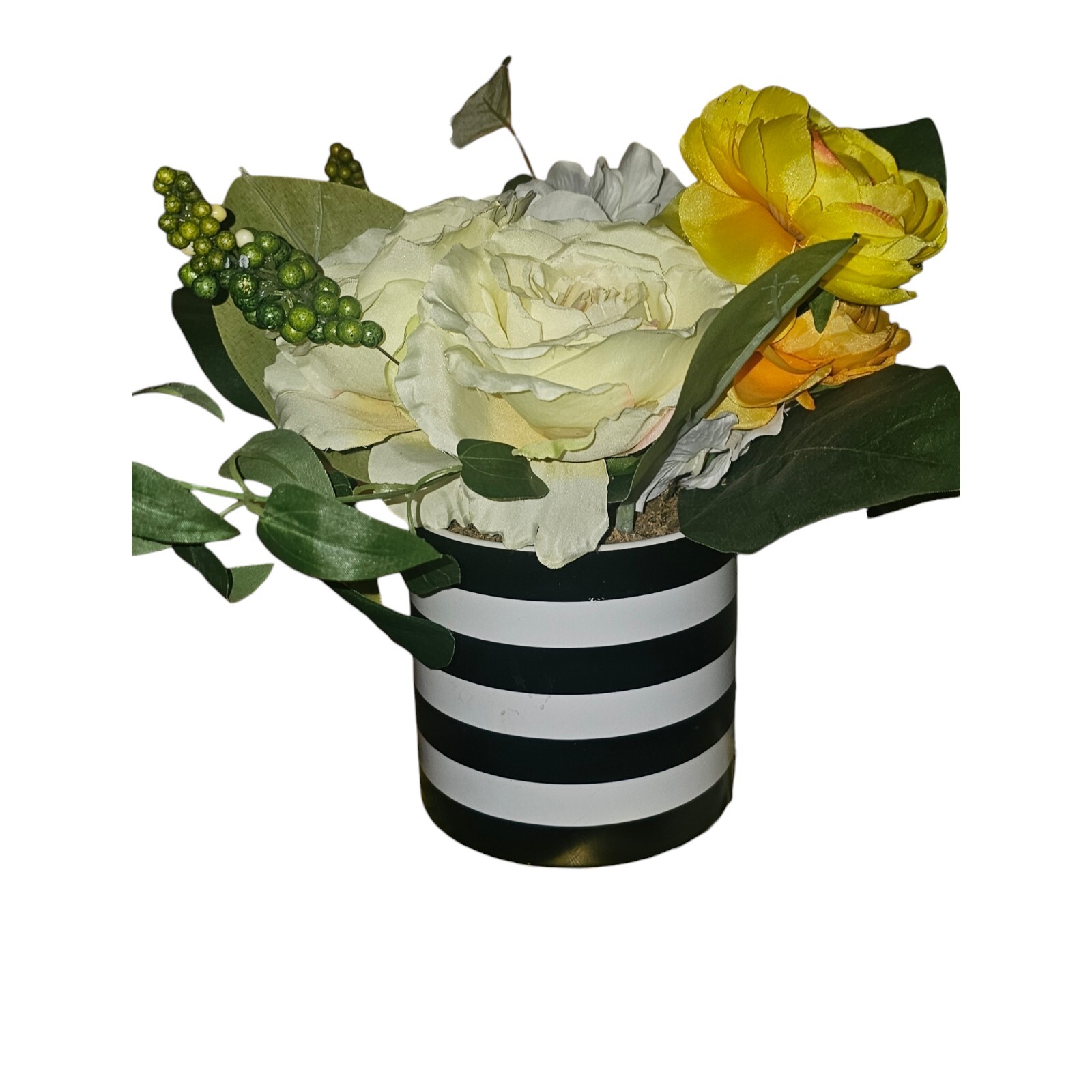 Gorgeous Yellow And White Artificial Floral Arrangement In Black and White…