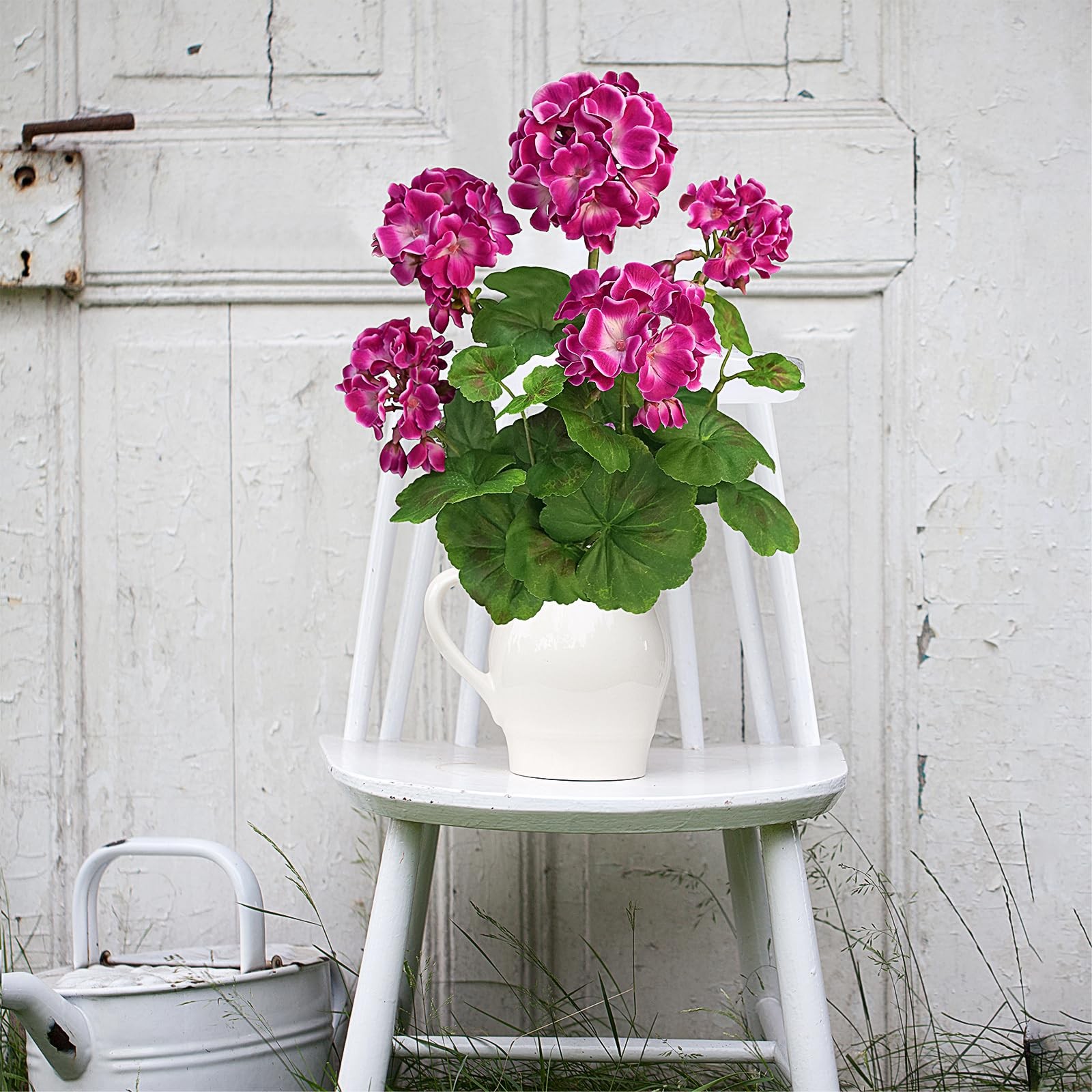 2 PCS 18″ Artificial Geraniums for Outdoors, UV Resistant Magenta Silk Flower…