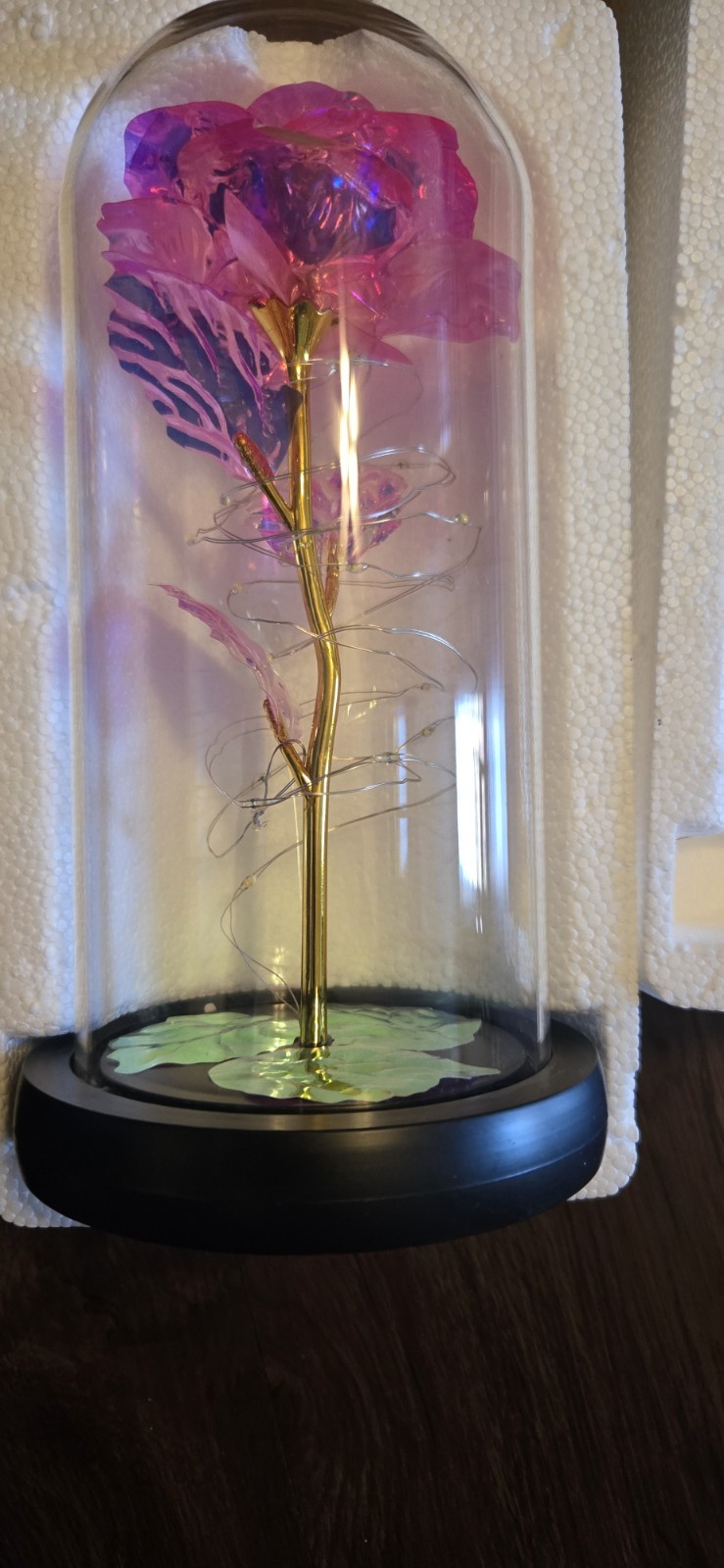 Light Up Rose Flower in a Glass Dome LED Lights Gift for Birtday / Holiday Pink