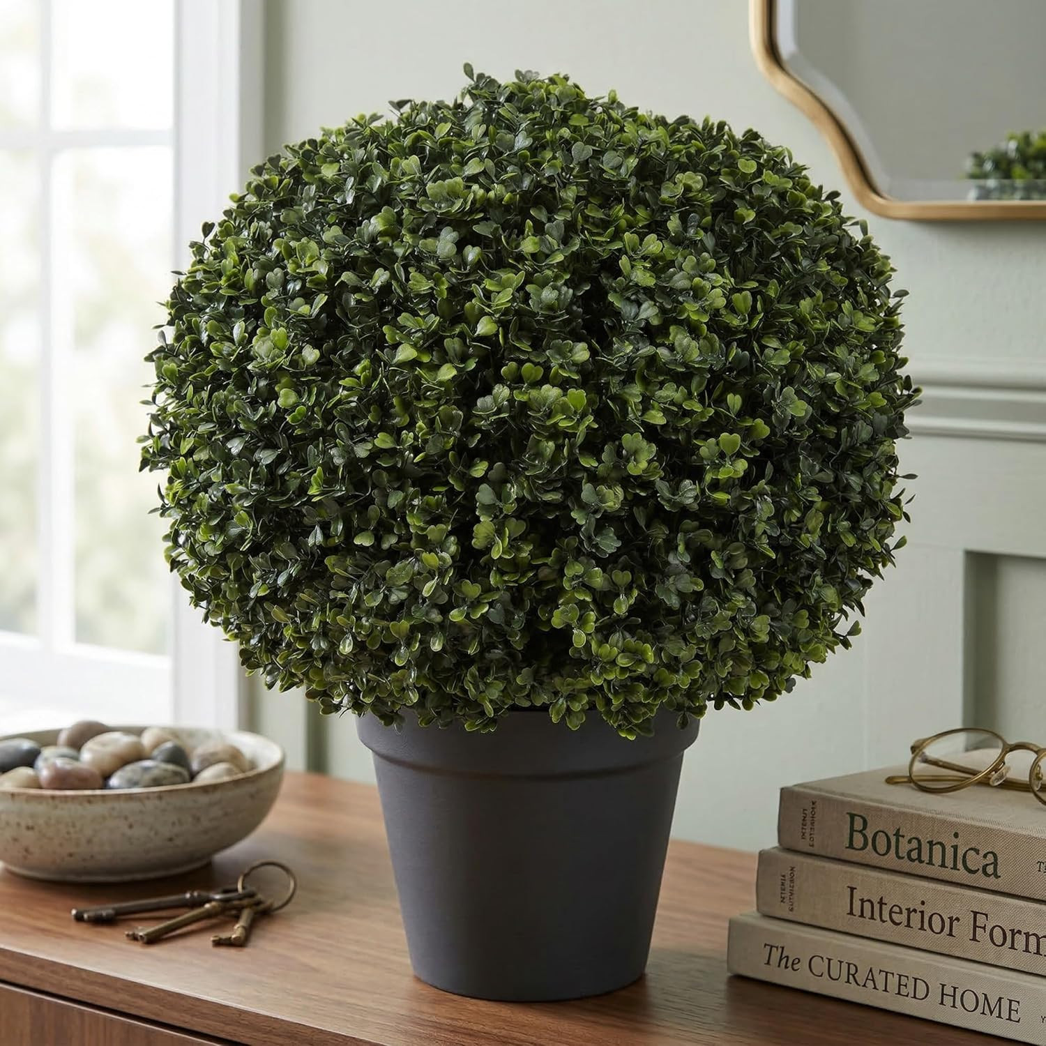 Artificial Boxwood Plant – 21-Inch Topiary Ball Faux Plant – Indoor or Outdoor U