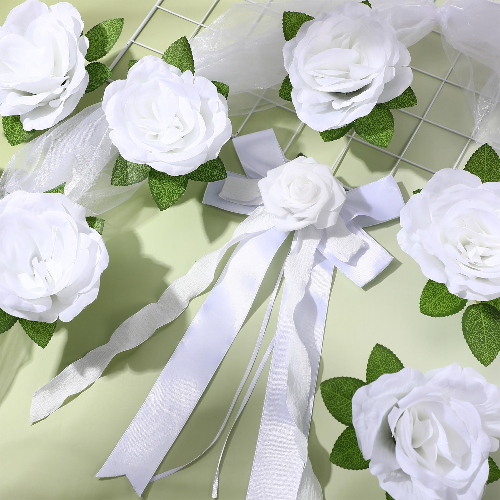 Just Married Car Decorations Wedding Door Handle Flowers White Bouquet Ribbon
