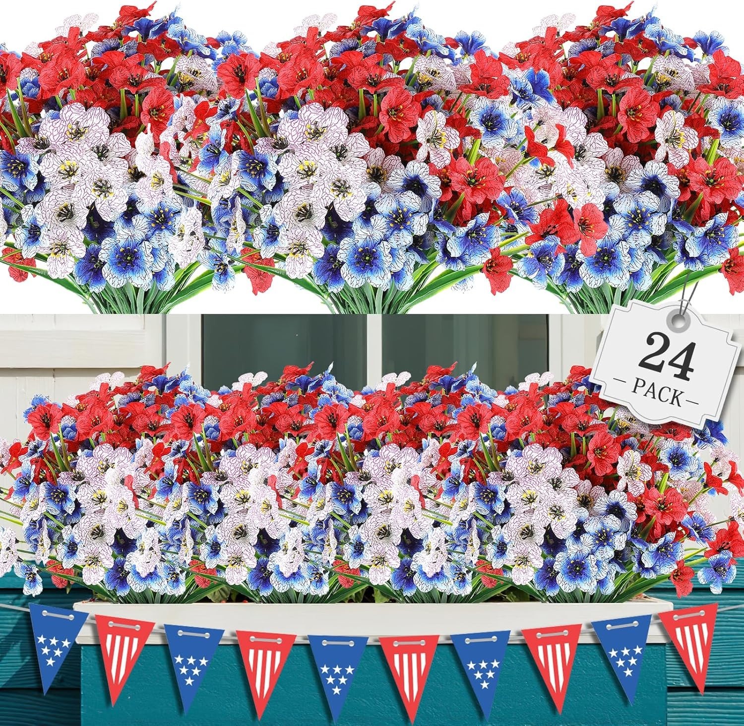 Stunning 24 Bundle Artificial Flowers – No Fade Faux Plants for -Round Decor