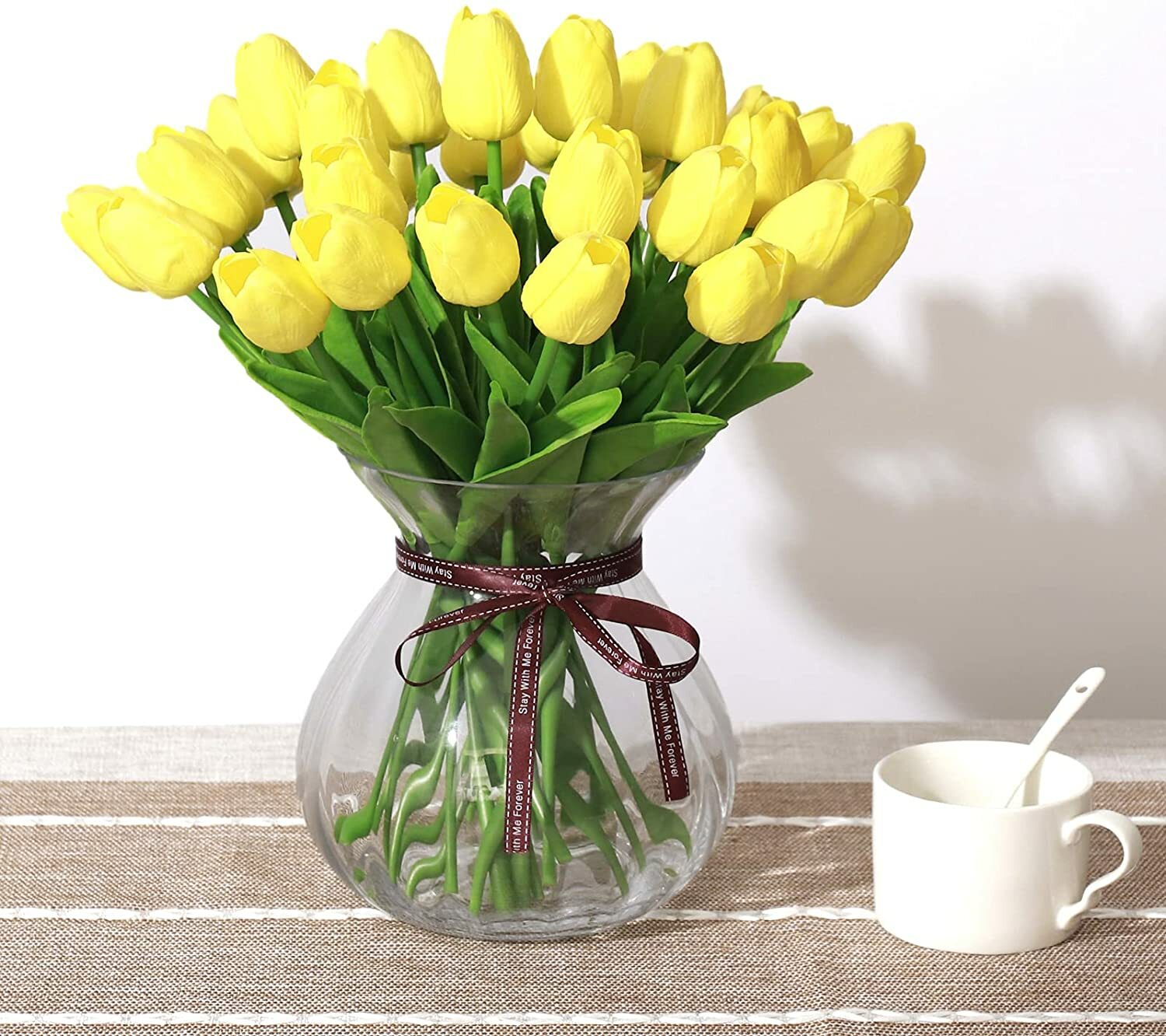 10 PACK Artificial Tulip Fake Flowers Real Touch For Wedding Home Decor Yellow