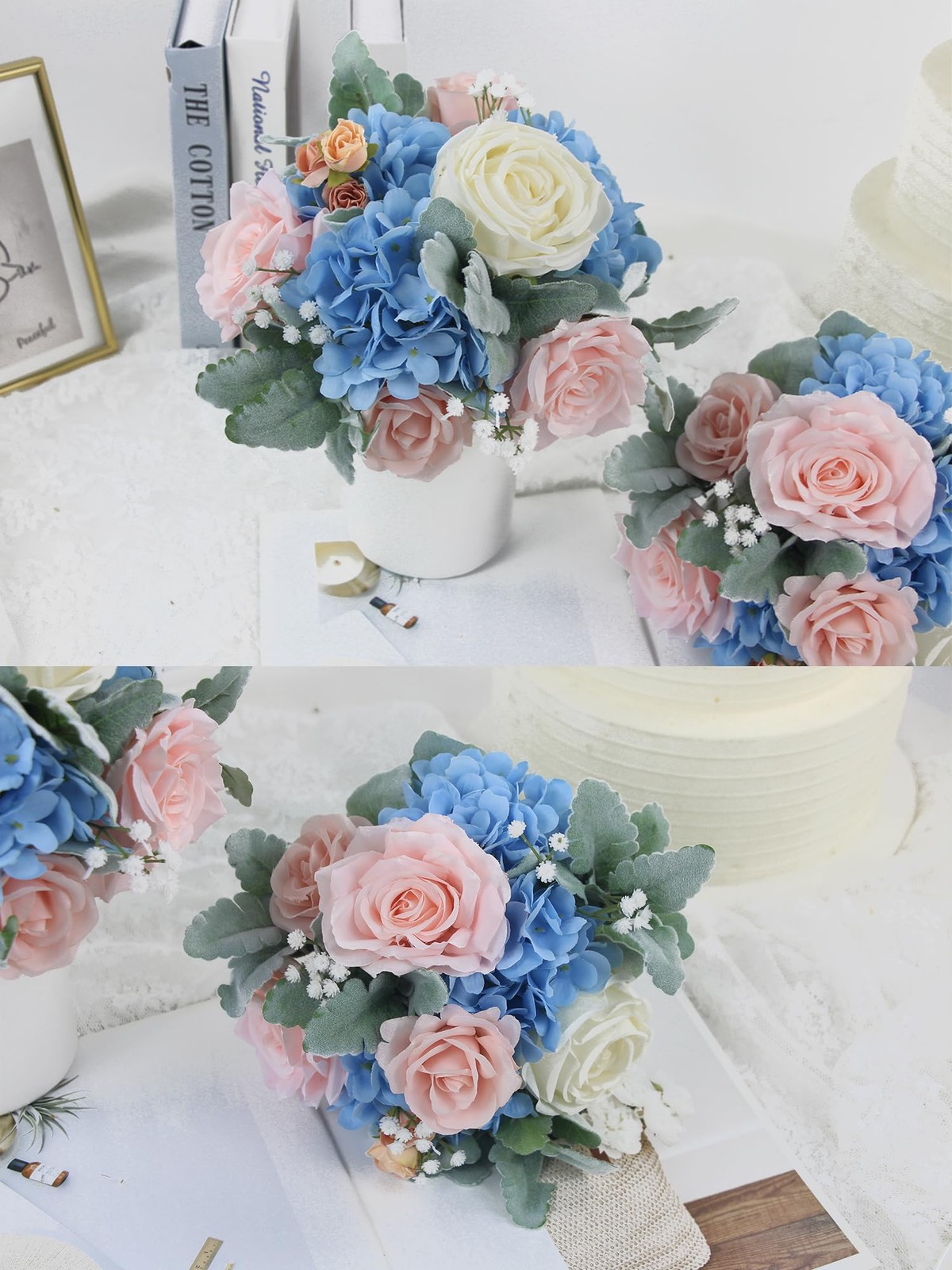 Pink Blue Artificial Flowers Bridesmaid Bridal Bouquet Wedding Prom Decor