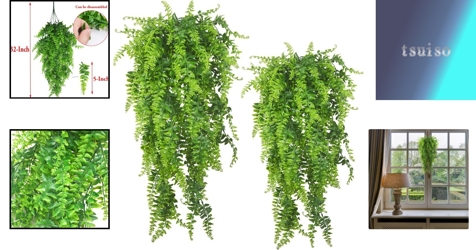 Luxurious Hanging Ferns Set: 2 Vividly Realistic Green Plants for All Occasions